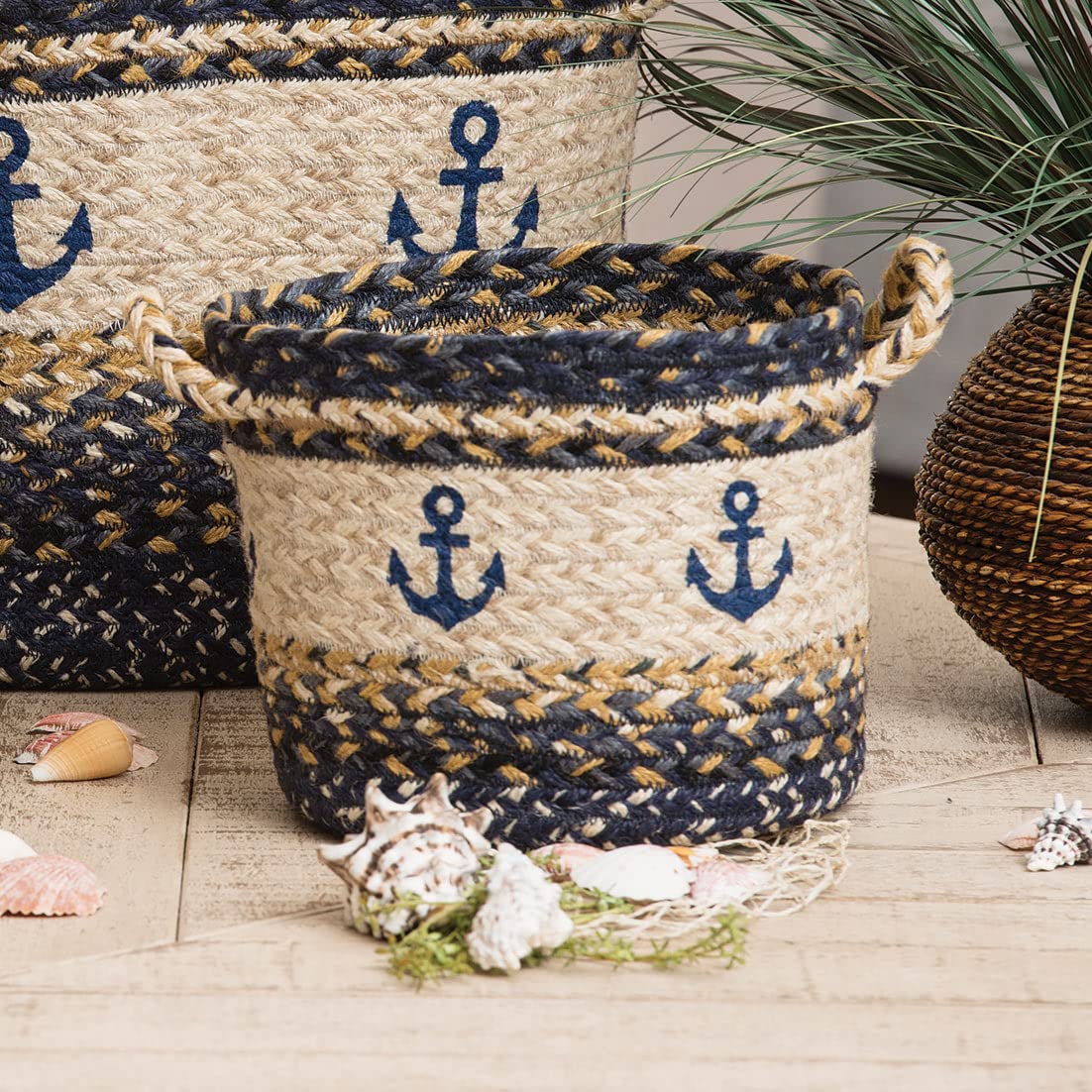 BLACK FOREST DECOR Anchor Braided Utility Basket - Small Woven Storage Bin for Home Organization, Bathroom, Nursery & Office Decor