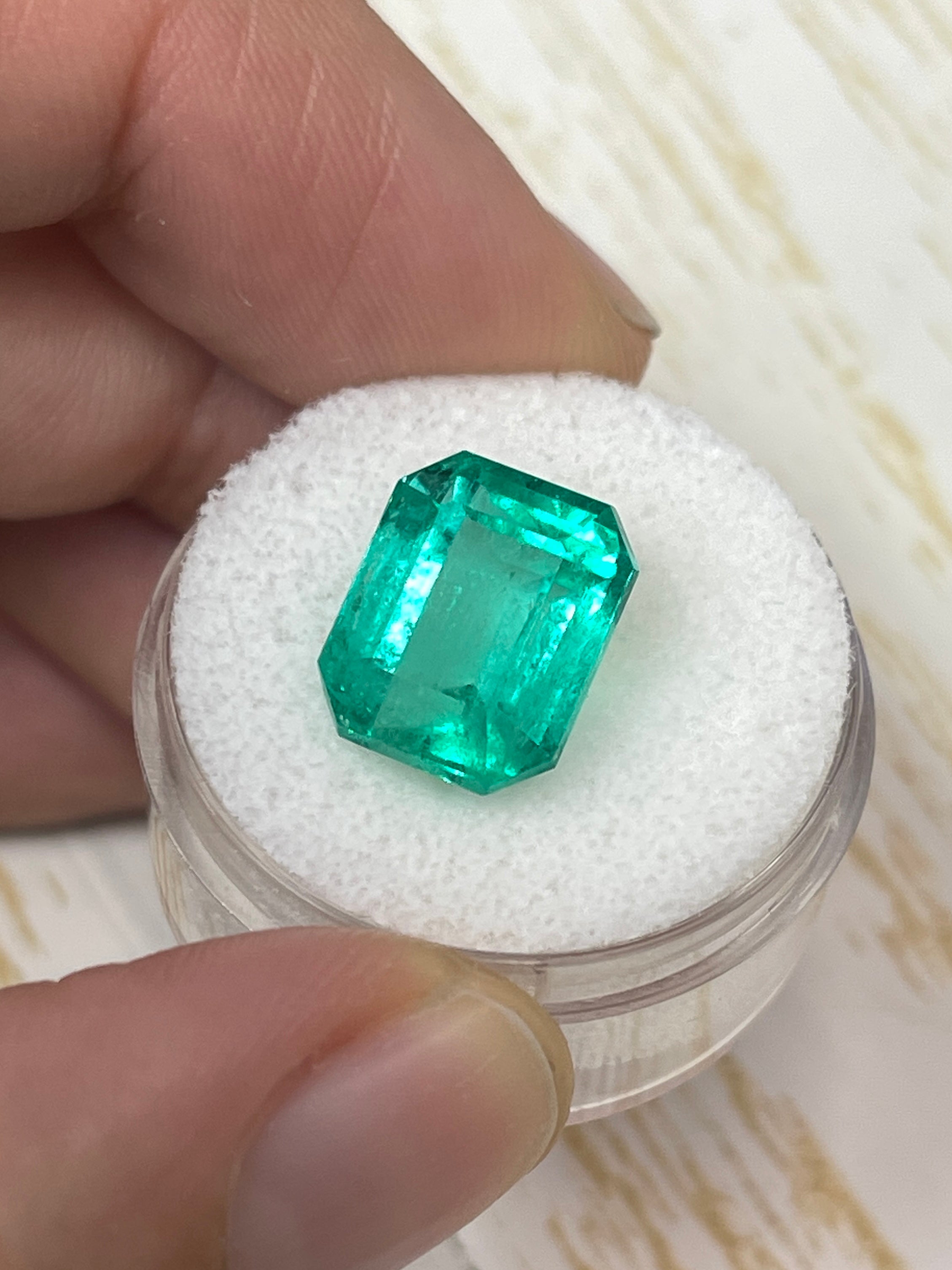 7.22 Carat 13x10mm Bluish Green Loose Colombian Emerald - Emerald Cut Gemstone for Jewelry Making, Engagement Rings & Collector's Items