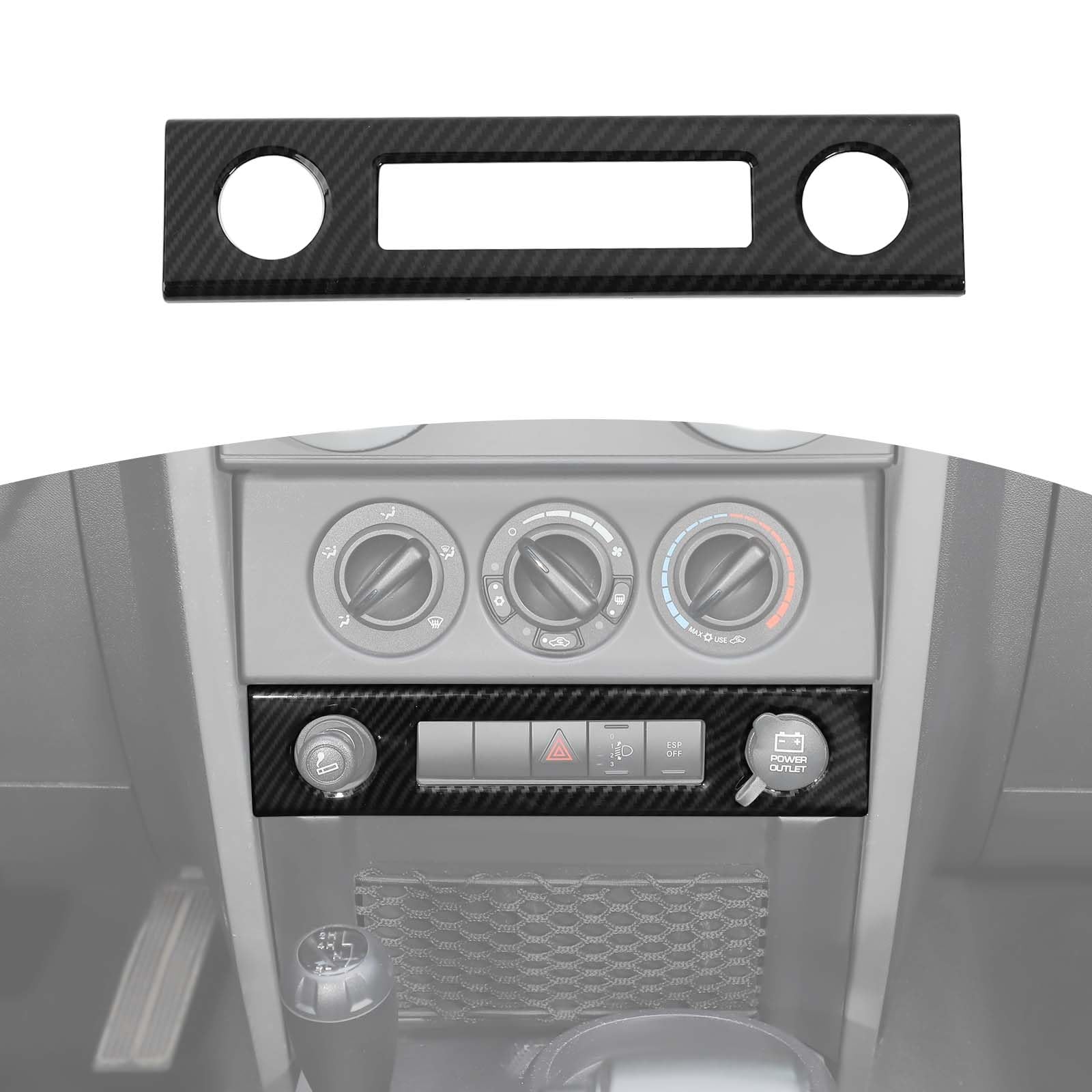 Jeep Wrangler JK Dashboard Center Console Control Panel Trim Cover (2007-2010 JK/JKU) - Black Carbon Fiber Grain Interior Accessory - Upgrade Your Jeep's Interior Style for Off-Road Adventures & Daily Driving