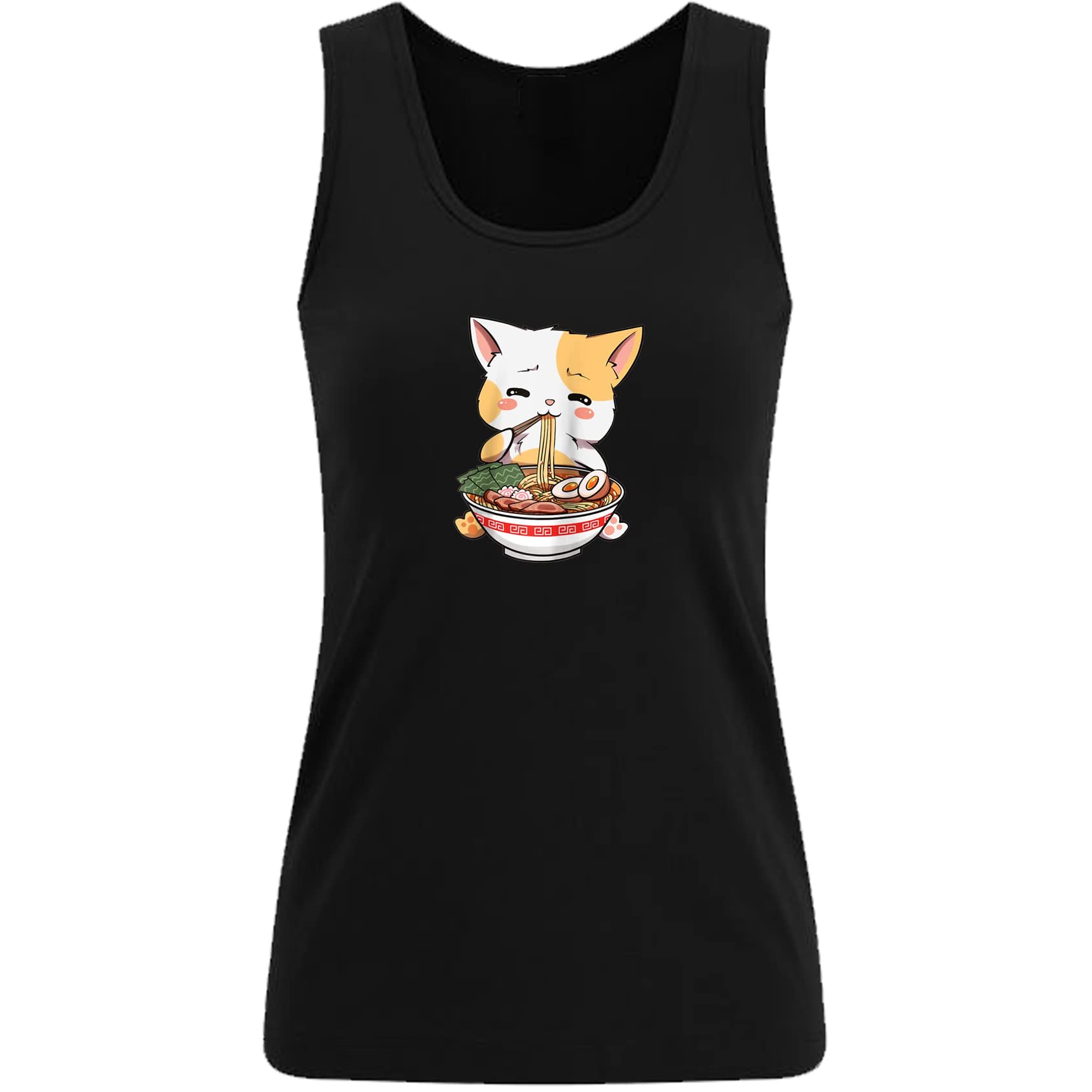 Cute Ramen Cat Anime T-Shirt for Women - Japanese Kawaii Graphic Tee - Perfect for Cosplay, Casual Wear & Anime Lovers