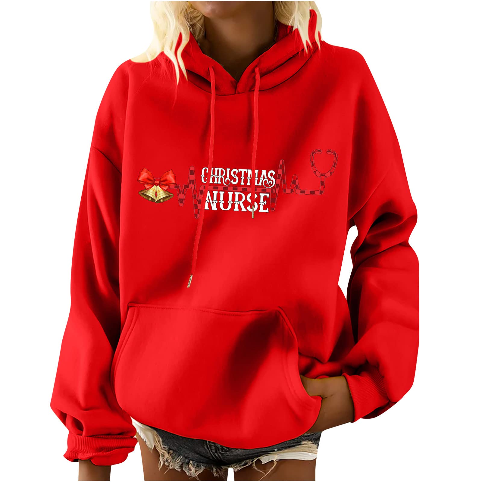 Festive Oversized Christmas Sweatshirt for Women - Long Sleeve Hooded Tie-Dye Pullover with Drawstring - Cozy Holiday Outfit for Parties, Gifts & Winter Fashion