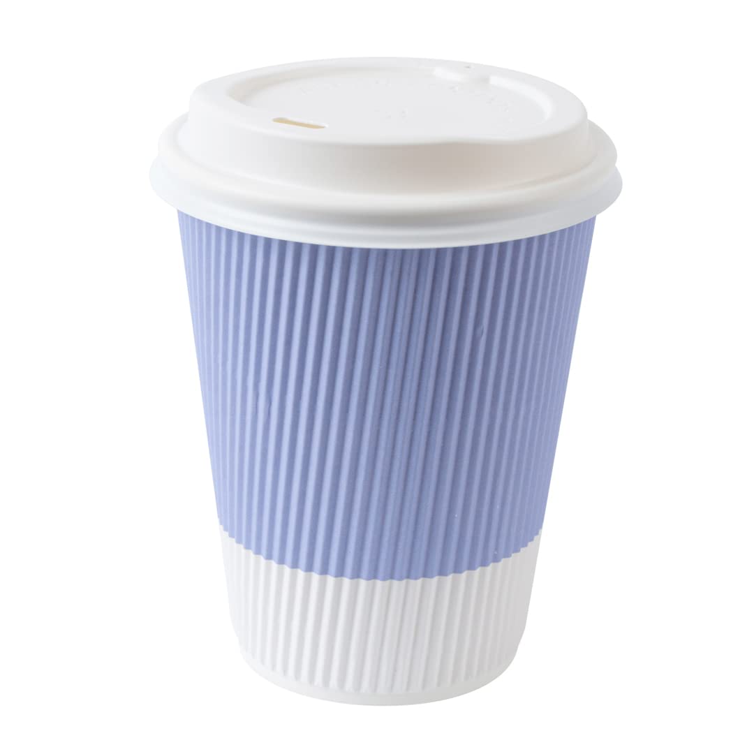 12oz Insulated Coffee Cups with Lids - 200 Pack Leakproof Ripple Wall Hot Cups | Disposable Paper Cups for Tea, Hot Chocolate & Lattes | Durable, Non-Slip Light Purple Design | Perfect for Coffee Shops, Offices & Catering Events