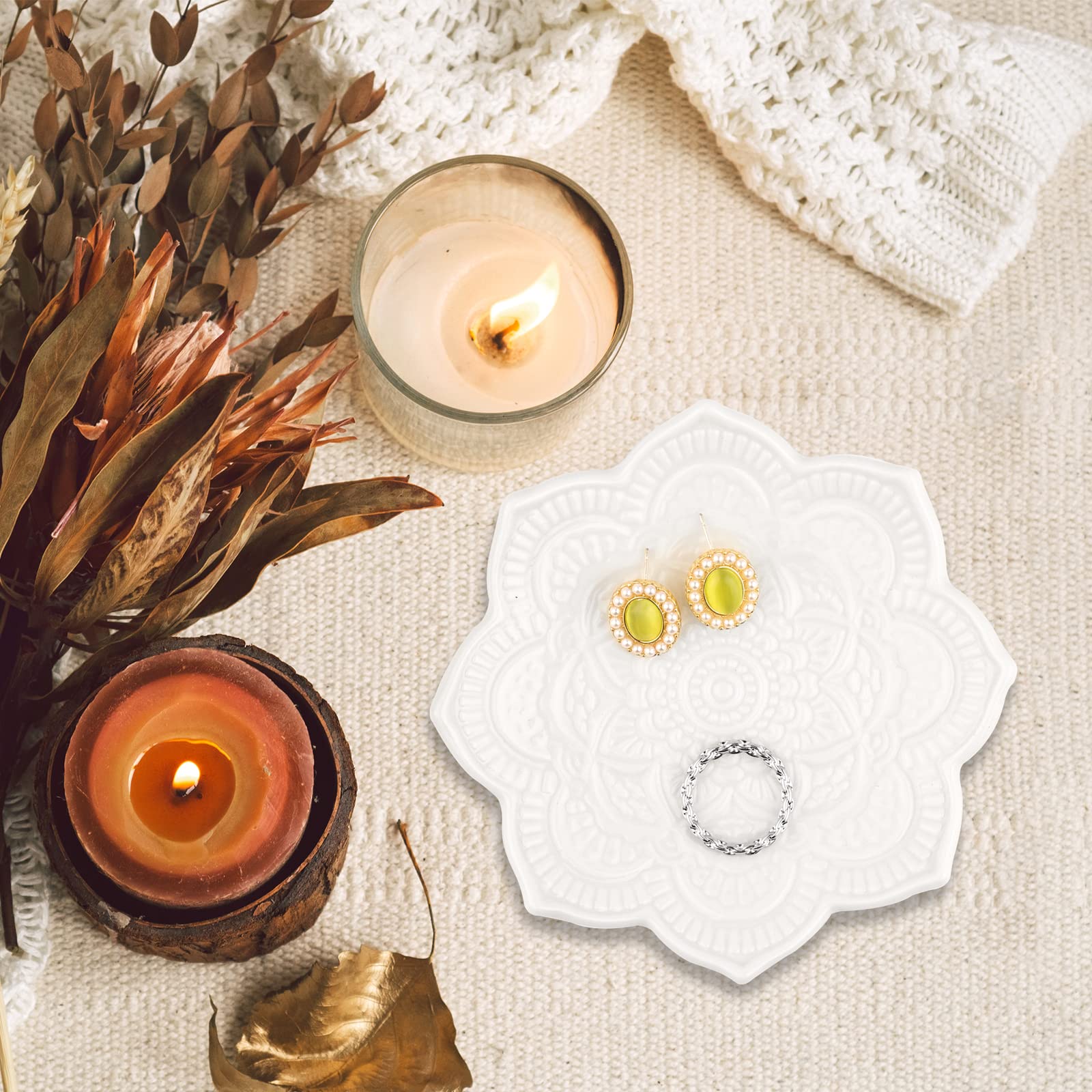 Boho Ring Dish - White Mandala Jewelry Holder for Women | Wedding & Bridal Shower Gift