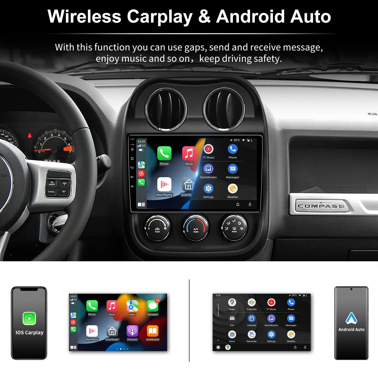 4G+32GB Android 13 Car Stereo with 5G WiFi & 10.1
