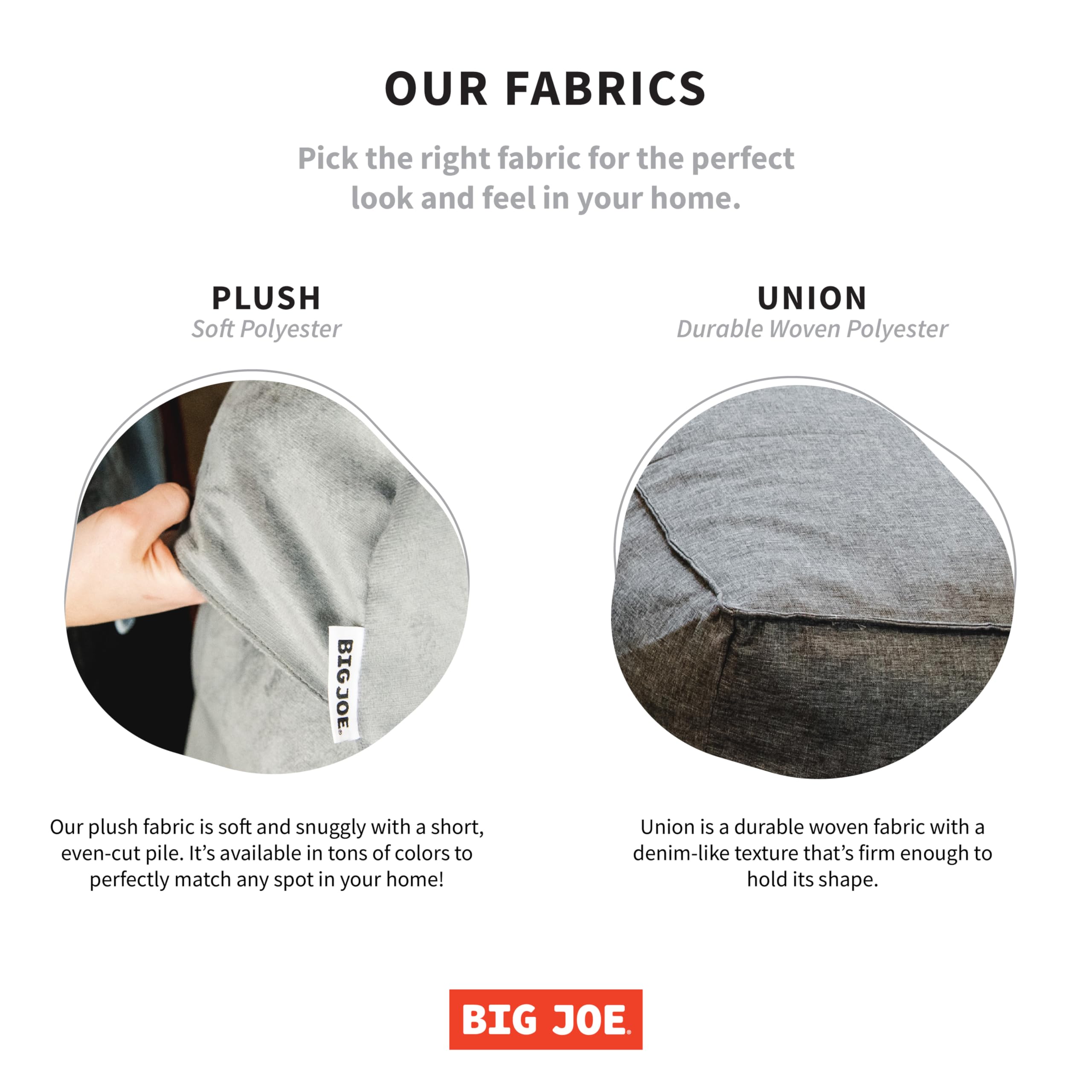 Big Joe Imperial Fuf Foam Filled Bean Bag Sofa - 5 Feet Giant Size with Removable Washable Cover, Durable Woven Polyester Fabric in Gray Union - Perfect for Living Rooms, Game Rooms, Dorm Lounging and Movie Nights
