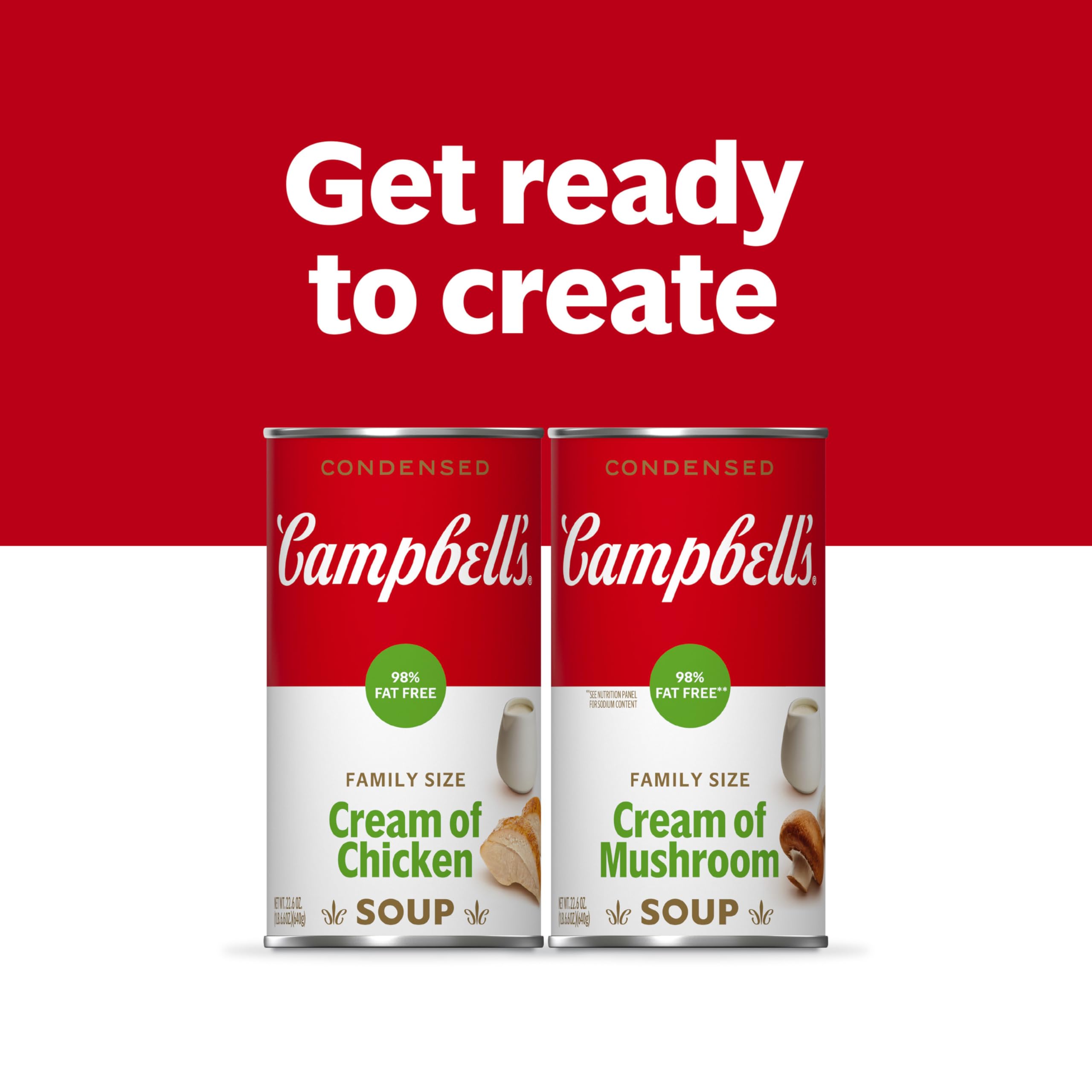 Campbell's Condensed 98% Fat Free Cream of Chicken Soup - 22.6 oz Family Size Can (12 Pack) | Easy Cooking & Meal Prep for Soups, Casseroles & Recipes | Pantry Staple for Quick Meals