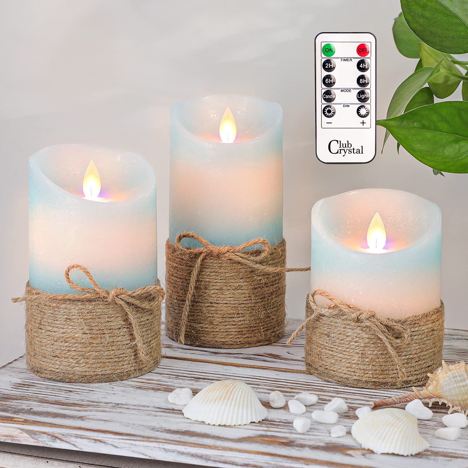 Premium Flameless LED Candles with Timer & Remote - Realistic Moving Wick, Hemp Rope Design - Battery Operated Pillar Candles for Home Decor, Wedding, Party & Nautical Theme Events - Safe & Elegant Ambiance Lighting