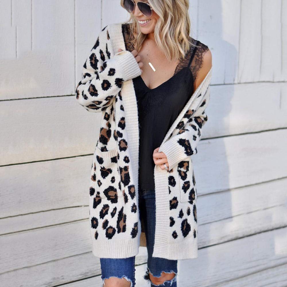 Bayue Women's Long Sleeve Leopard Print Cardigan - Mid-Length Sweater Coat in 3 Colors (XL) - Perfect for Fall Layering, Office Wear & Casual Outfits
