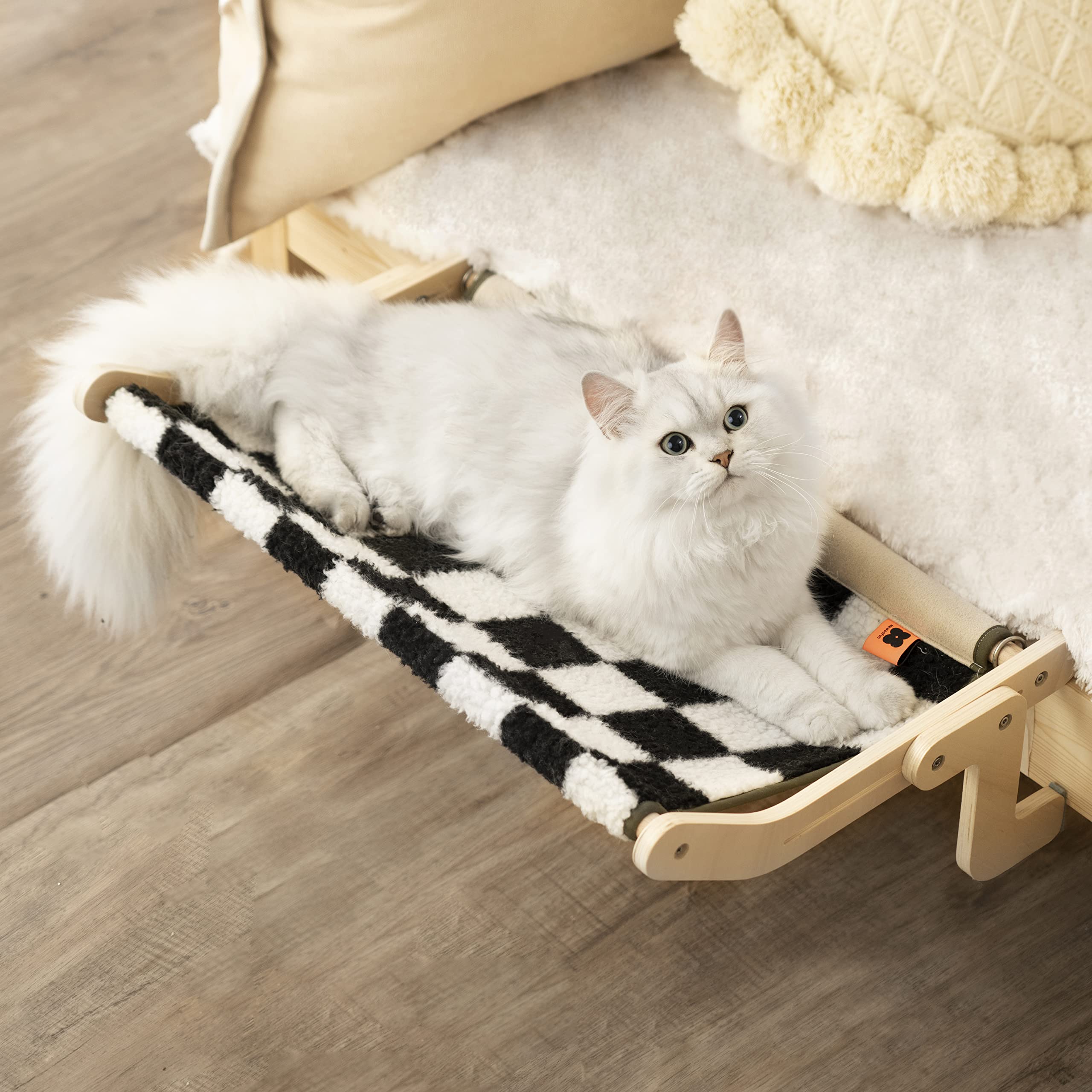 MEWOOFUN Sturdy Cat Window Perch - No Suction No Drilling Cat Hammock with Reversible Mat, Holds Up to 40lbs - Black/White Window Cat Bed for Relaxing, Sunbathing & Bird Watching
