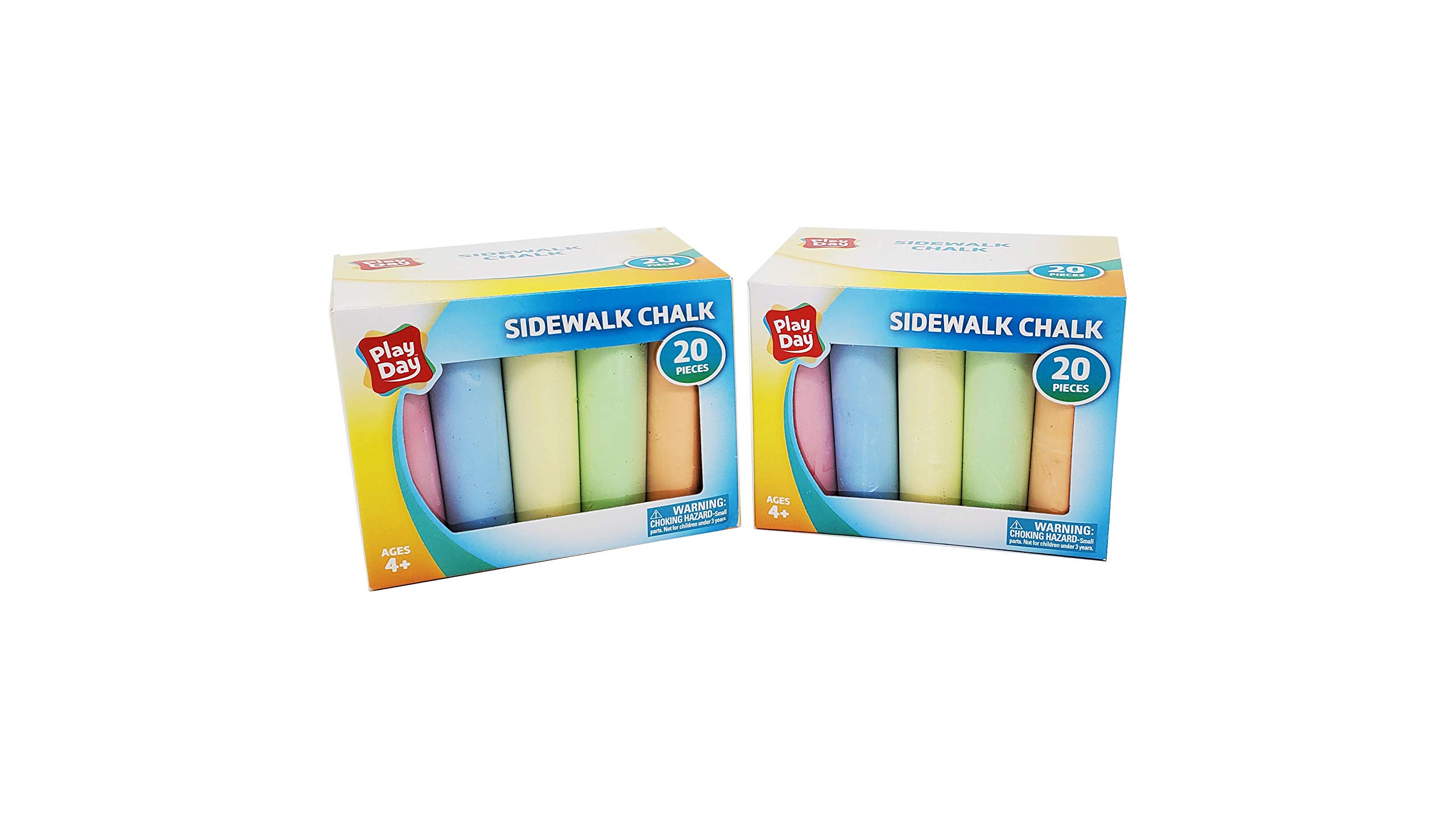 Play Day Sidewalk Chalk 20 Pieces (2 Pack) - Non-Toxic Jumbo Outdoor Chalk for Kids, Vibrant Colors for Driveway & Pavement Drawing - Perfect for Summer Activities, Birthday Parties & Creative Play