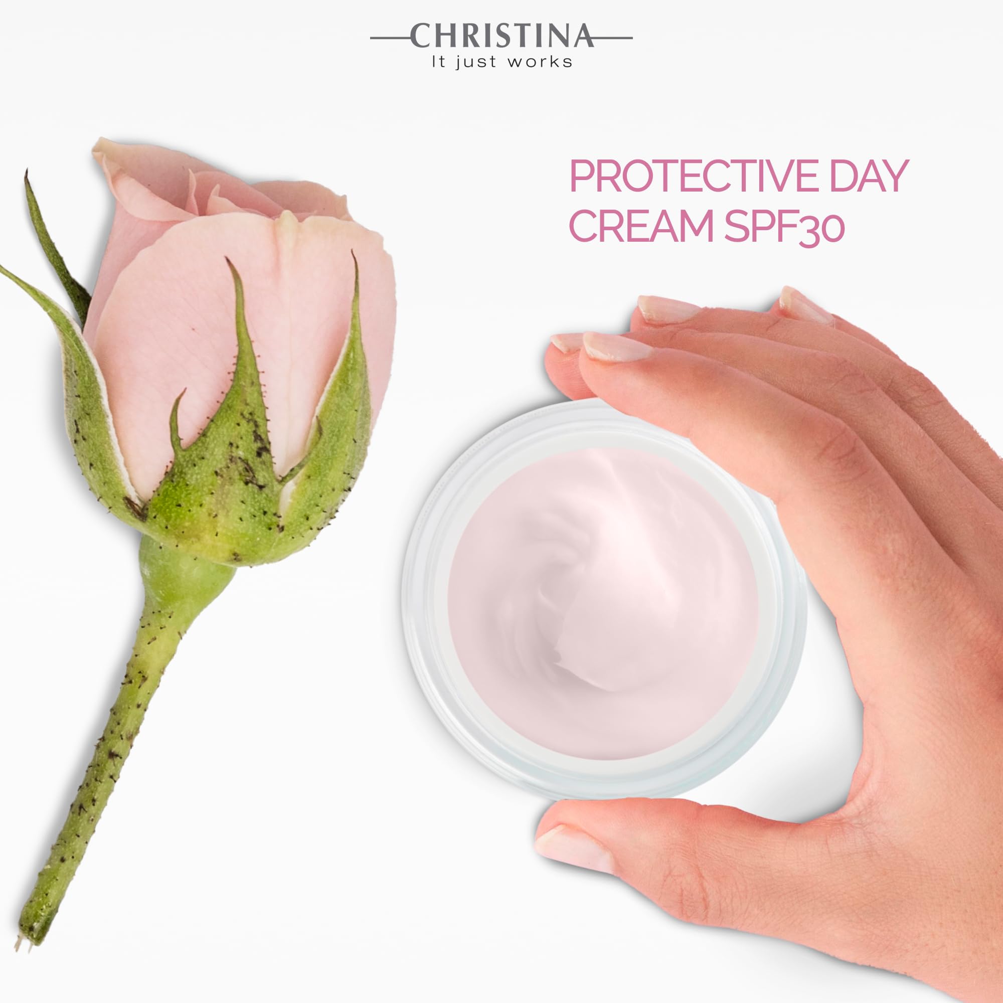 CHRISTINA Muse SPF 30 Hyaluronic Acid Day Cream - Hydrating Face Moisturizer for Normal & Dry Skin | Anti-Aging Protection | Daily Use for Sun Defense & Deep Moisture | 50ml | Perfect for Workday, Outdoor Activities & Travel Skincare Routine