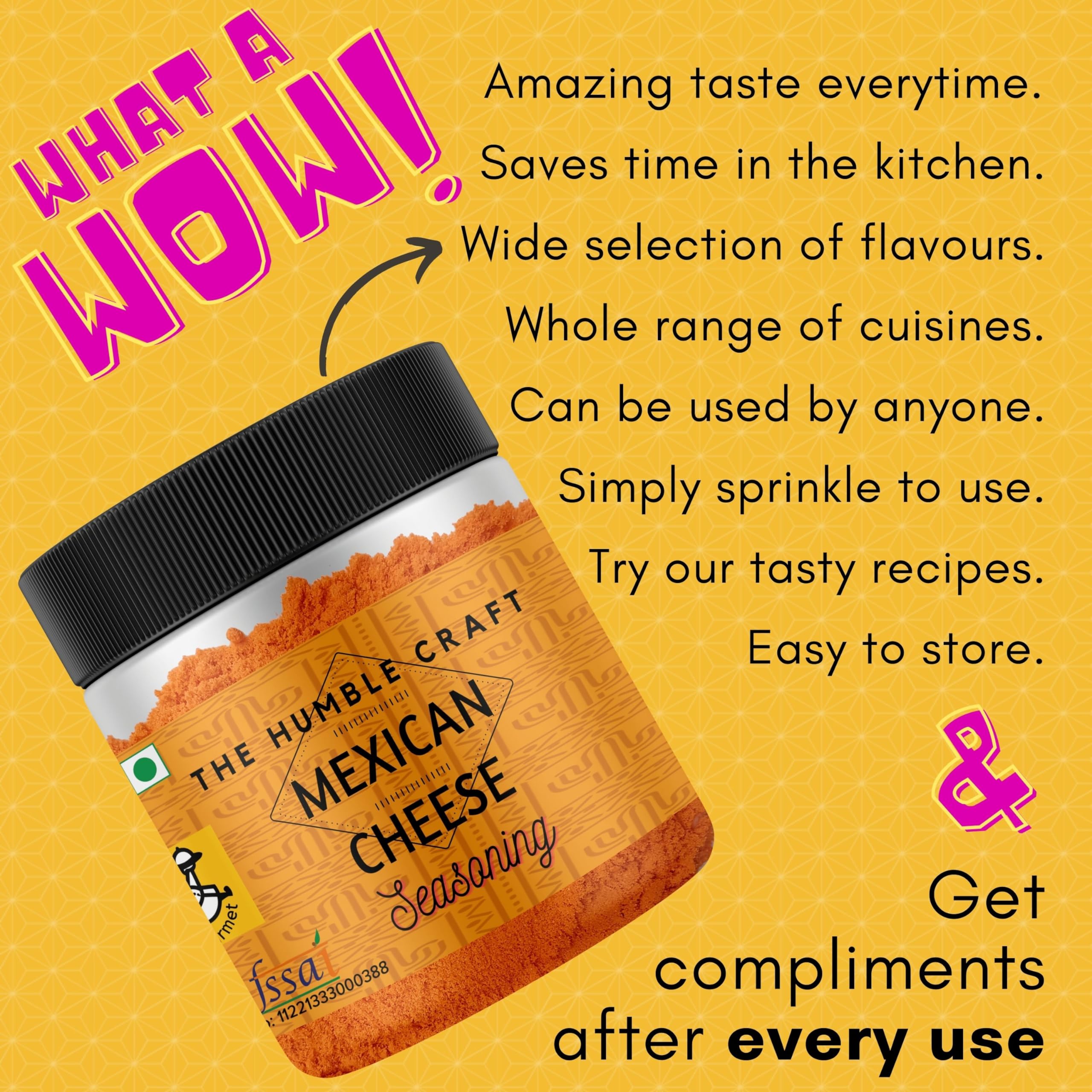 Humble Craft Mexican Cheese Popcorn Seasoning Powder - 100g | Fajita, Taco, Nachos & Burrito Seasoning | Perfect for Popcorn, Fries, Tortillas & Enchiladas | Authentic Cheese Flavor for Snacks & Mexican Dishes