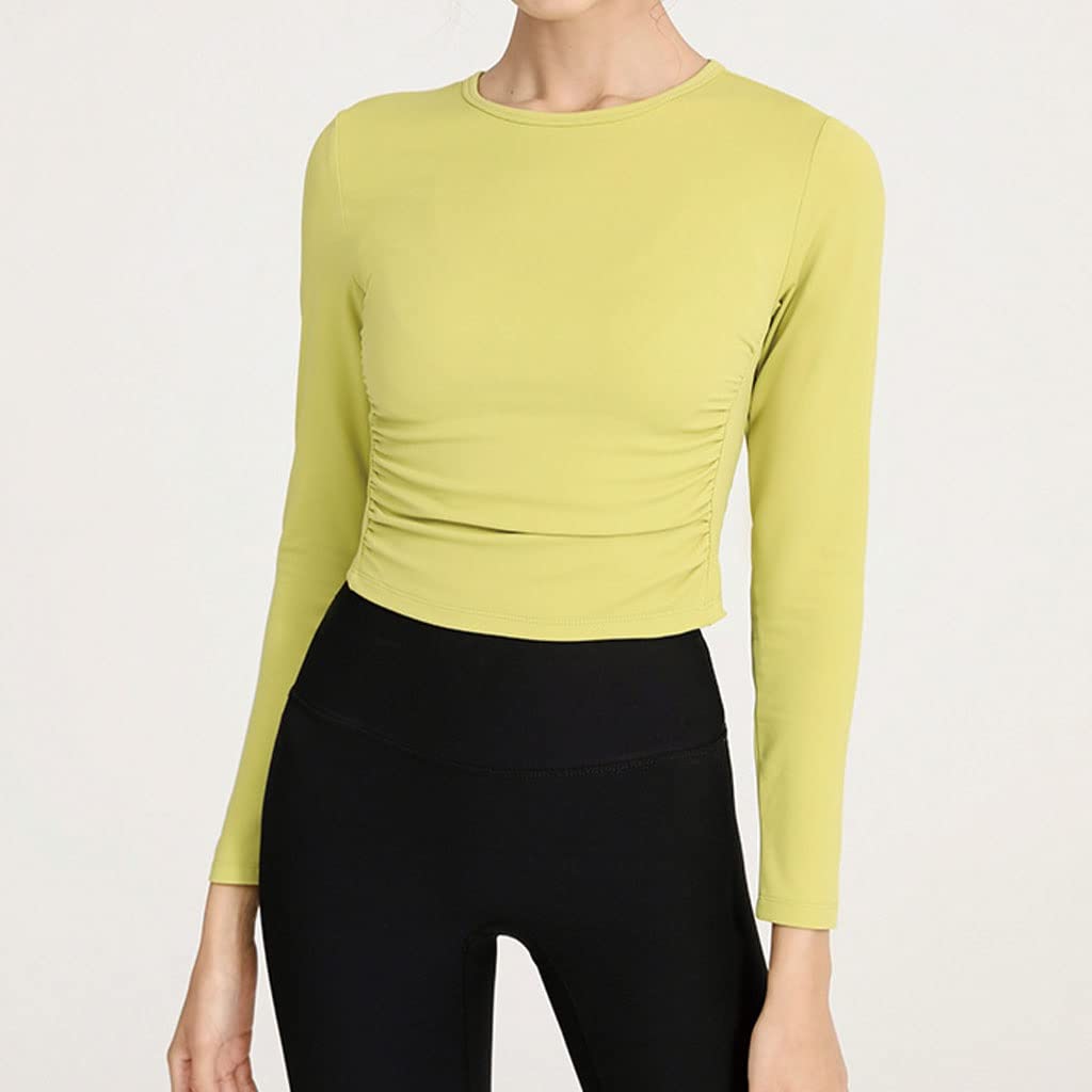 HSQMA Women's Long Sleeve Workout Shirts - Breathable Yoga Tops for Gym, Running & Fitness - Moisture Wicking Athletic Tee for Women (Yellow, Size L) | Perfect for Yoga, Pilates & Outdoor Activities