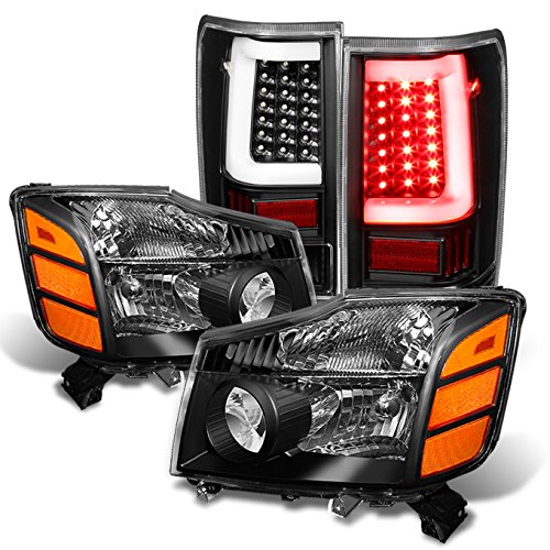AKKON LED Headlights & Tail Lights Set for 2004-2015 Nissan Titan Pickup Truck - Black Housing - Improved Visibility & Style for Night Driving & Off-Road Adventures