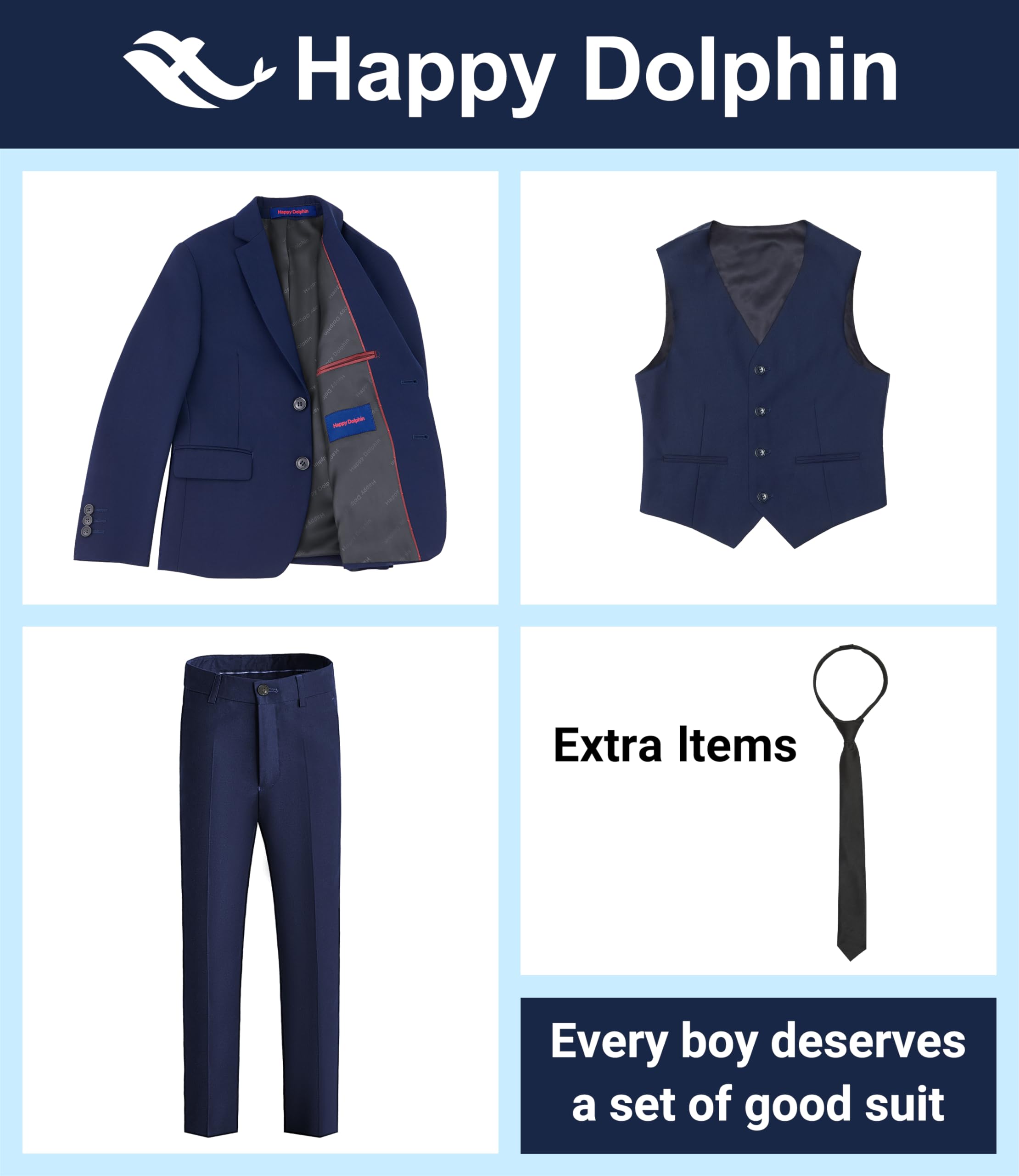 Happy Dolphin Boys Suit Set - Modern Fit Adjustable Waistline Formal Wear for Weddings, Communions & Special Occasions - Perfect for Church Events, Family Gatherings & Photo Shoots