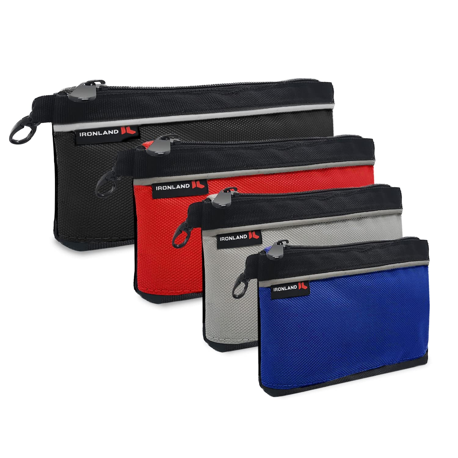 IRONLAND 4 Pack Small Zippered Tool Pouches - Durable Multi-Pocket Tool Organizer Bags for Electricians, Plumbers & DIY Projects - Perfect for Hardware Storage, Work Belt Accessories & On-the-Go Repairs