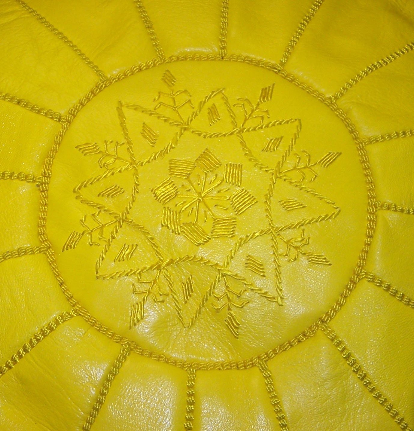 Handmade Genuine Leather Moroccan Pouf Ottoman Footrest - 22 Inch Diameter Unstuffed Yellow - Perfect for Living Room, Bedroom & Boho Home Decor