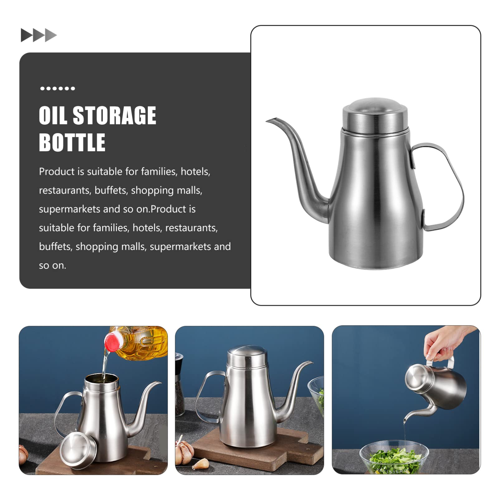 CALLARON Stainless Steel Oil Dispenser Bottle - Kitchen Seasoning Container for Olive, Vegetable & Cooking Oil - Durable & Portable Metal Oil Bottle for Home, Restaurant & Outdoor Cooking