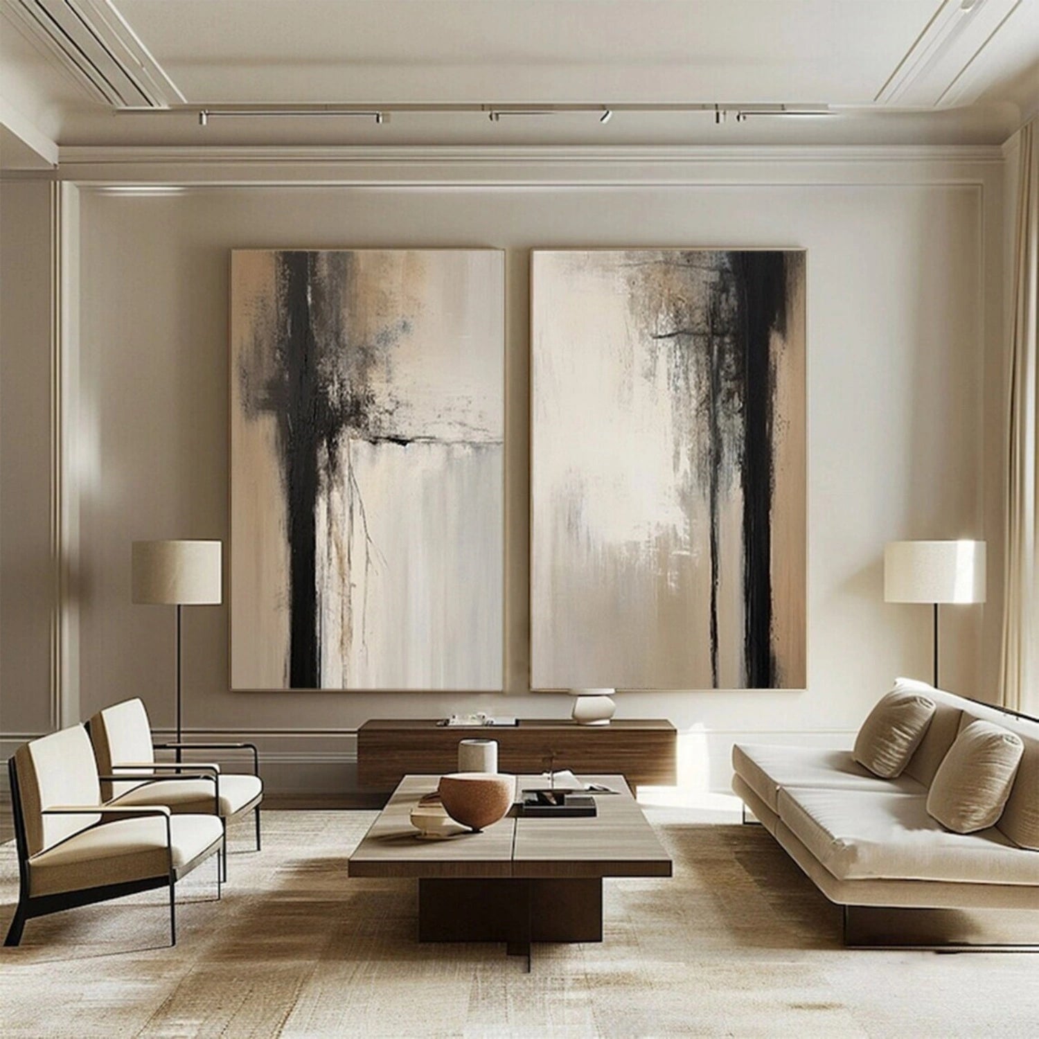Abstract Wall Art Set of 2 - Modern Canvas Paintings for Living Room & Bedroom Decor | #AB416