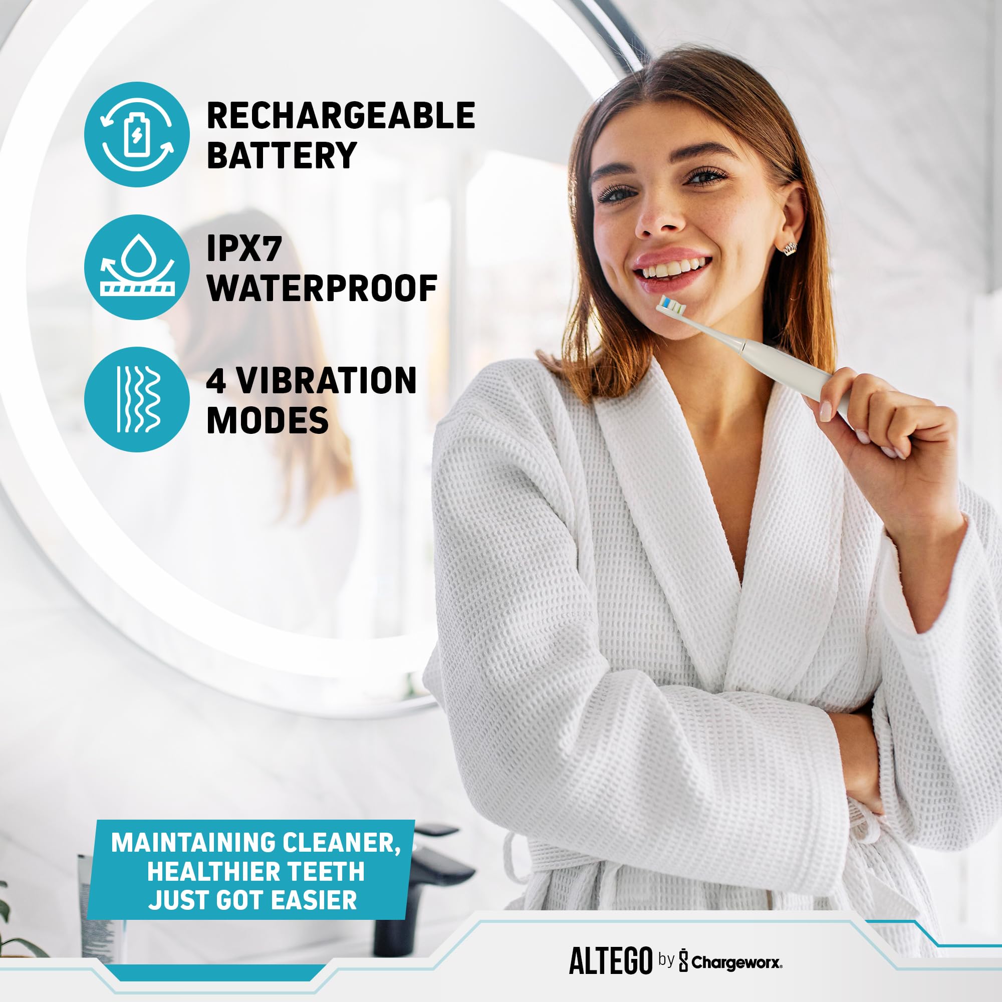 Altego Rechargeable Sonic Toothbrush and Water Flosser Combo – Electric Toothbrush & Cordless Oral Irrigator for Deep Cleaning, Gum Health, and Fresh Breath – Teeth Whitening Kit with 4 Replacement Brush Heads – Perfect for Travel and Home Dental Care
