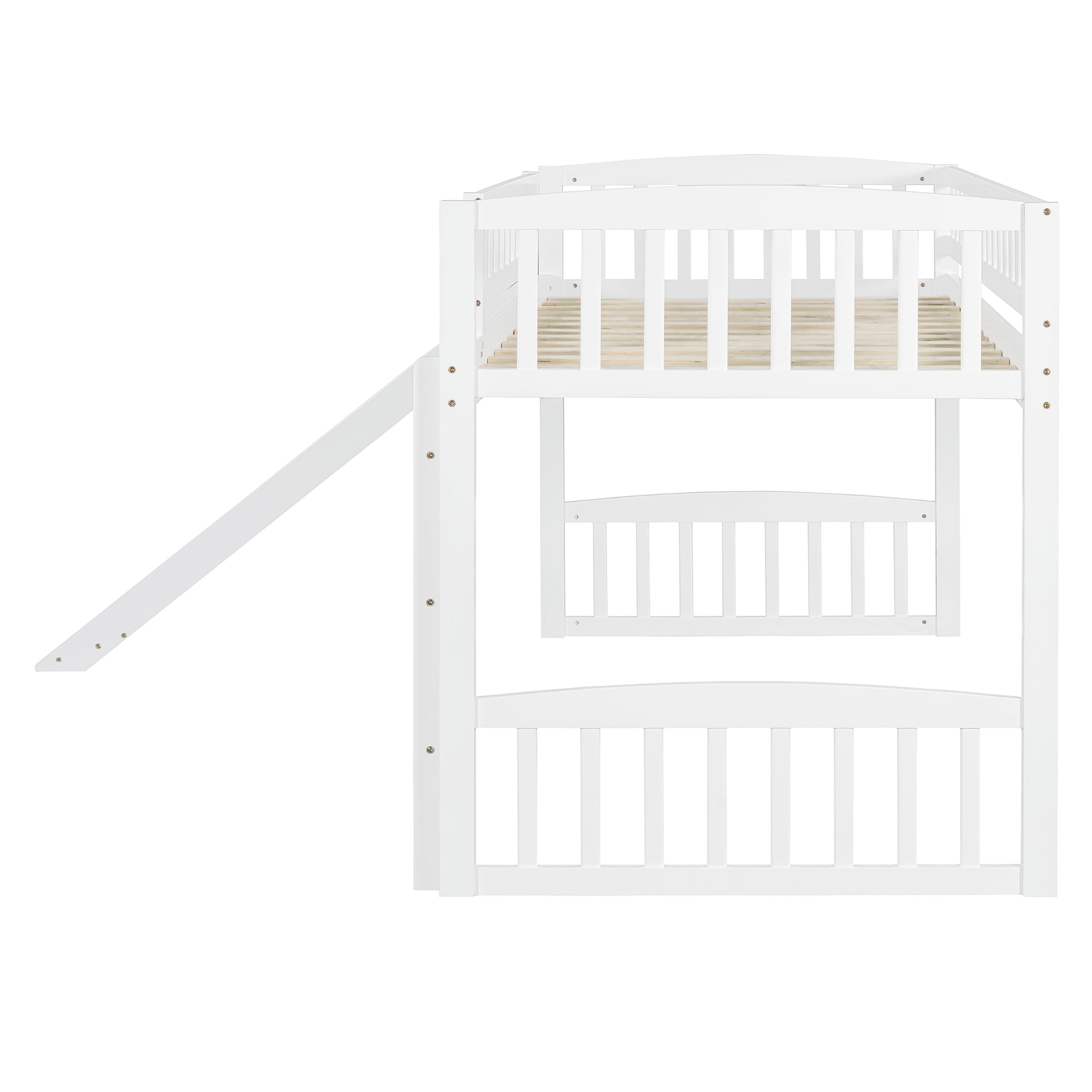Twin Size Low Loft Bed with Slide and Ladder - Sturdy Wooden Loft Bed Frame for Kids, Girls & Boys - White - Perfect for Small Bedrooms, Playrooms & Dorm Rooms