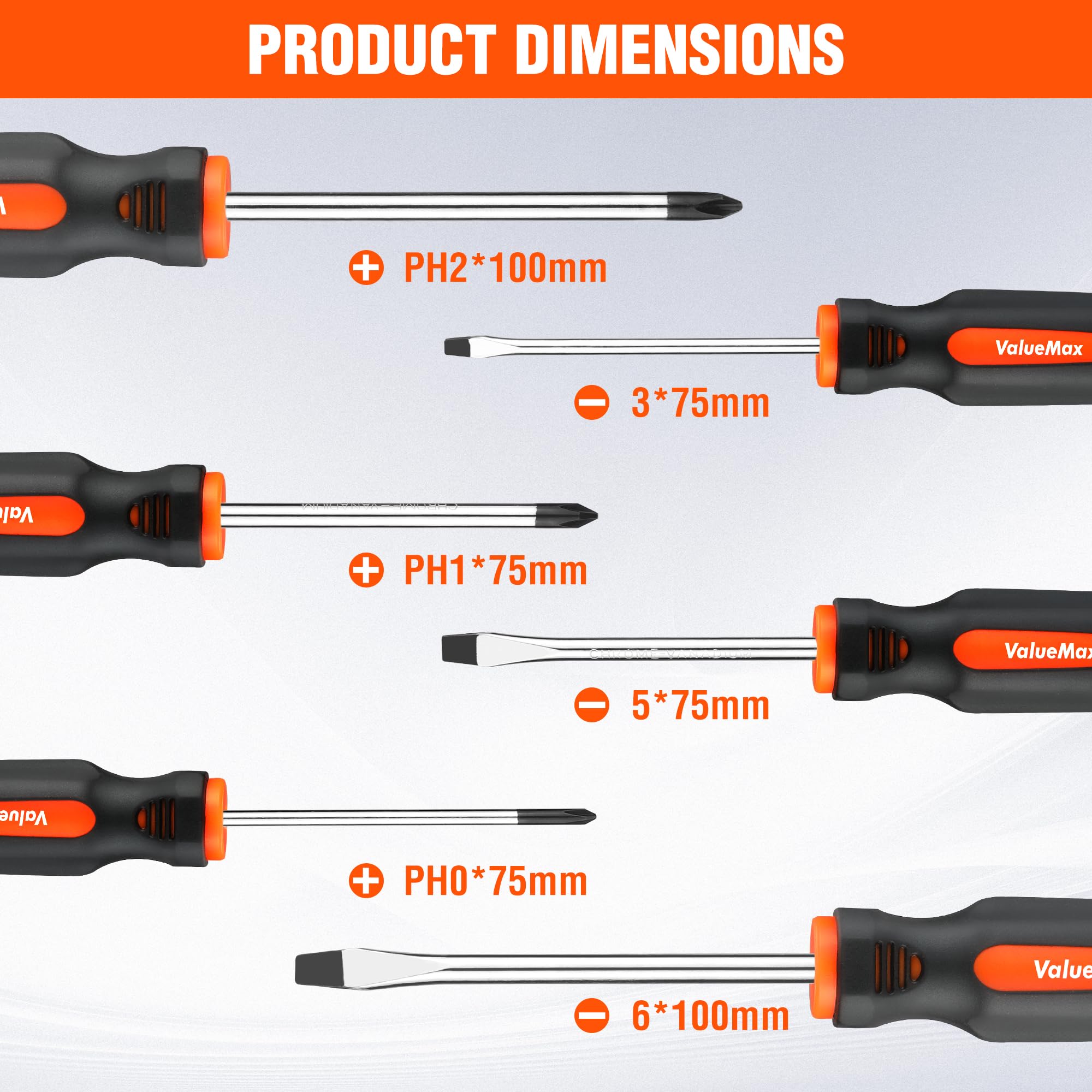ValueMax 6-Piece Magnetic Screwdriver Set - 3 Phillips & 3 Flat Head Screwdrivers with Non-Slip Grip - Perfect for Home Repairs, Electronics, Furniture Assembly & DIY Projects