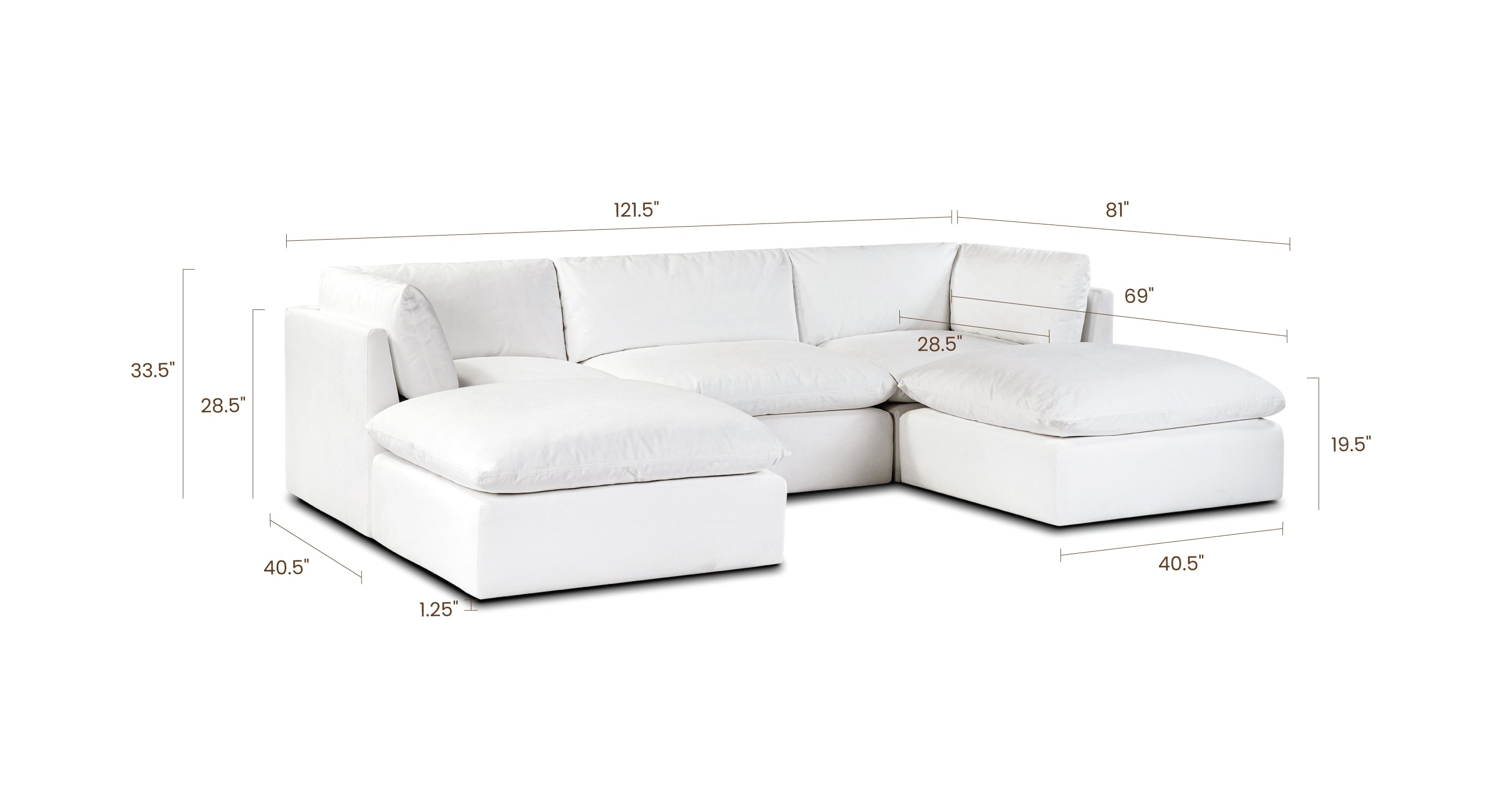5-Seat Davos Modular Double Chaise Sectional Sofa - Modern L-Shaped Living Room Couch with Reversible Chaise for Home, Apartment & Office Lounge