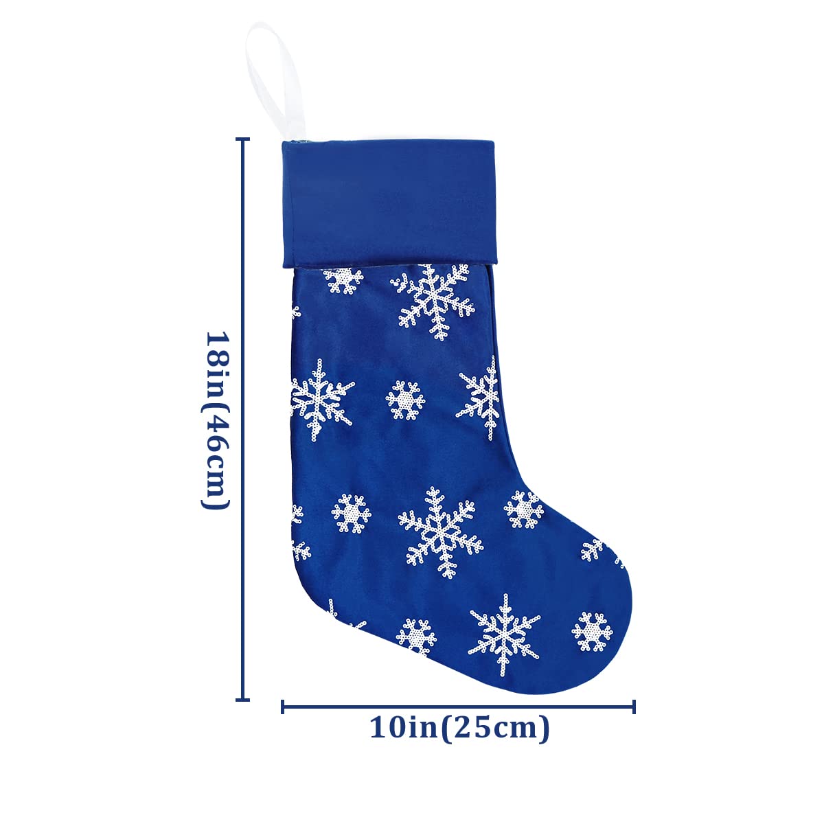 4-Pack 18 Inch Blue Mercerized Velvet Christmas Stockings with Silver Sequin Snowflake Design - Holiday Decor for Family, Xmas Party & Fireplace Mantel Decorations