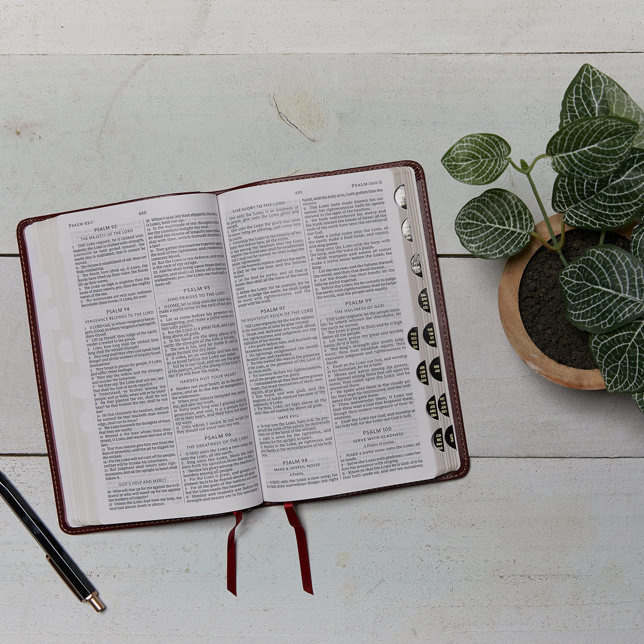 KJV Holy Bible Thinline Edition - Brown Leathersoft Cover, Red Letter Text, Comfort Print with Thumb Index - King James Version - Perfect for Church, Bible Study & Personal Devotion