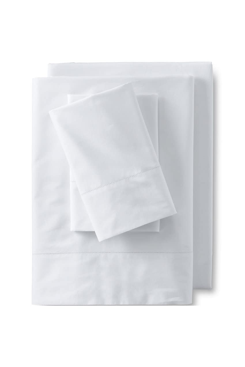 Lands' End Premium Supima Cotton Solid White Sheet Set - Full Size, Ultra Soft & Breathable Bedding for Comfortable Sleep - Perfect for Home, Hotel, and Guest Room Use