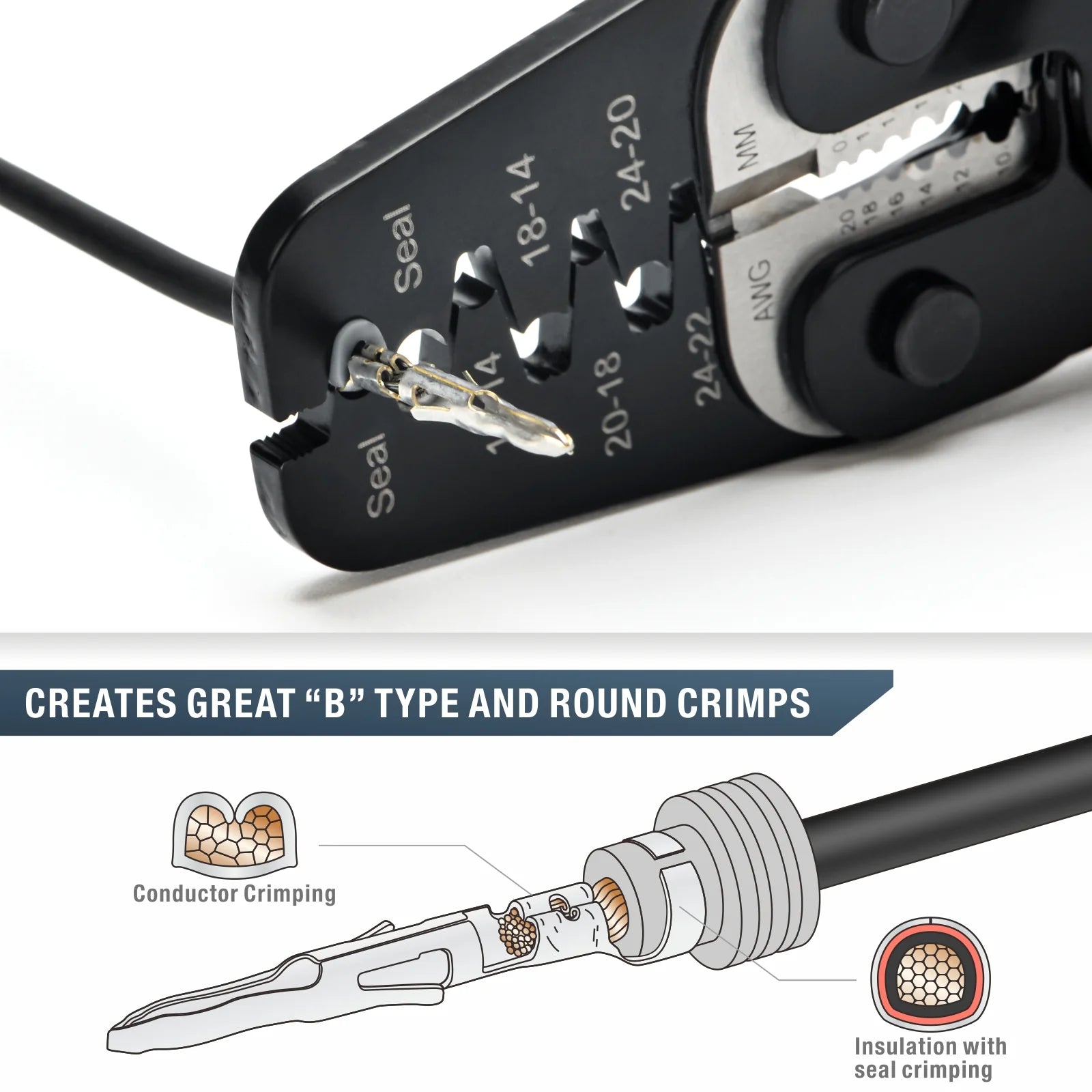 IWC 1424AB AWG24 14 Wire Crimper Tool - Weather Pack Terminals, Open Barrel Terminals, Stamped Contacts, Wire Stripper & Cutter - Perfect for Automotive, Marine & Electrical Wiring Projects
