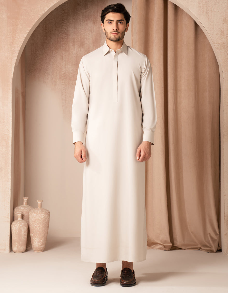 Premium Blended Light Grey Jubba by J. Junaid Jamshed | Modest Islamic Clothing for Men | Perfect for Eid, Friday Prayers & Special Occasions