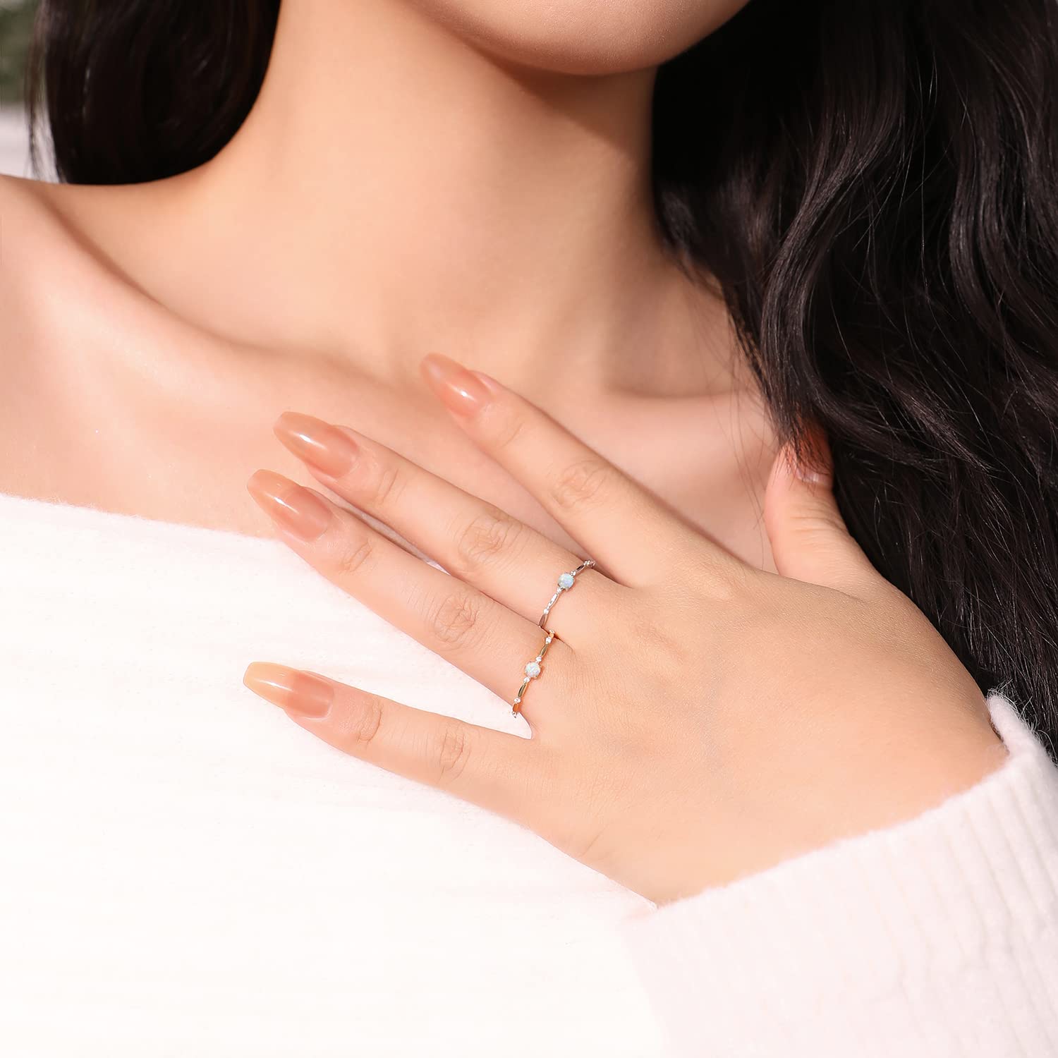 Meissa Sterling Silver Opal Ring for Women - White Fire Opal October Birthstone Jewelry, Dainty Minimalist Stackable Promise Ring in Gold (Size 8.5) | Perfect for Everyday Wear, Gift Giving & Special Occasions