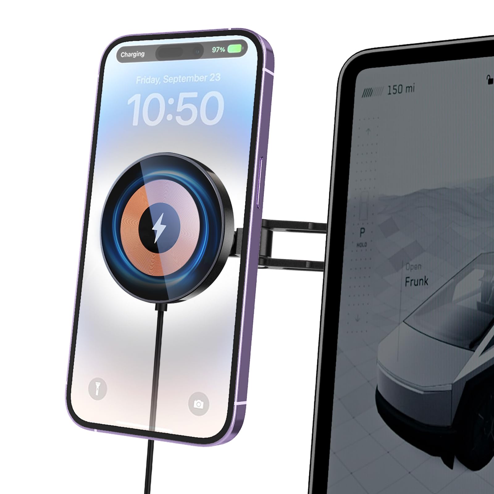 2024 Tesla Cybertruck Wireless Magnetic Phone Mount | 15W Fast Qi Fast Charging | Magsafe-Compatible Car Accessory | Horizontal & Vertical Phone Positioning | Perfect for Hands-Free Navigation & Charging While Driving
