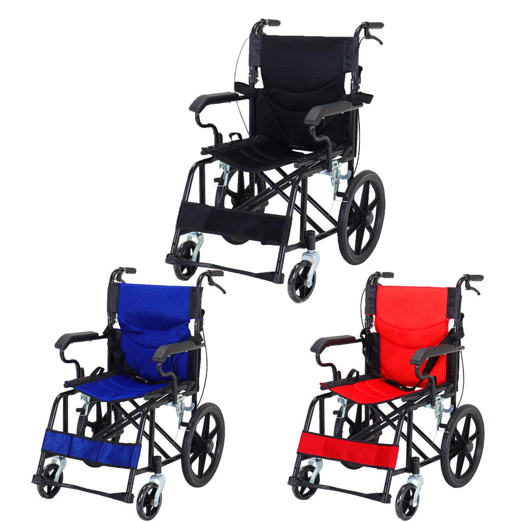 Ultra-Lightweight Folding Wheelchair with Handbrake - Portable Transport Wheelchair for Adults & Elderly - Breathable Seat Cushion & Foldable Footrest - Ideal for Travel, Hospitals, and Home Use - Red