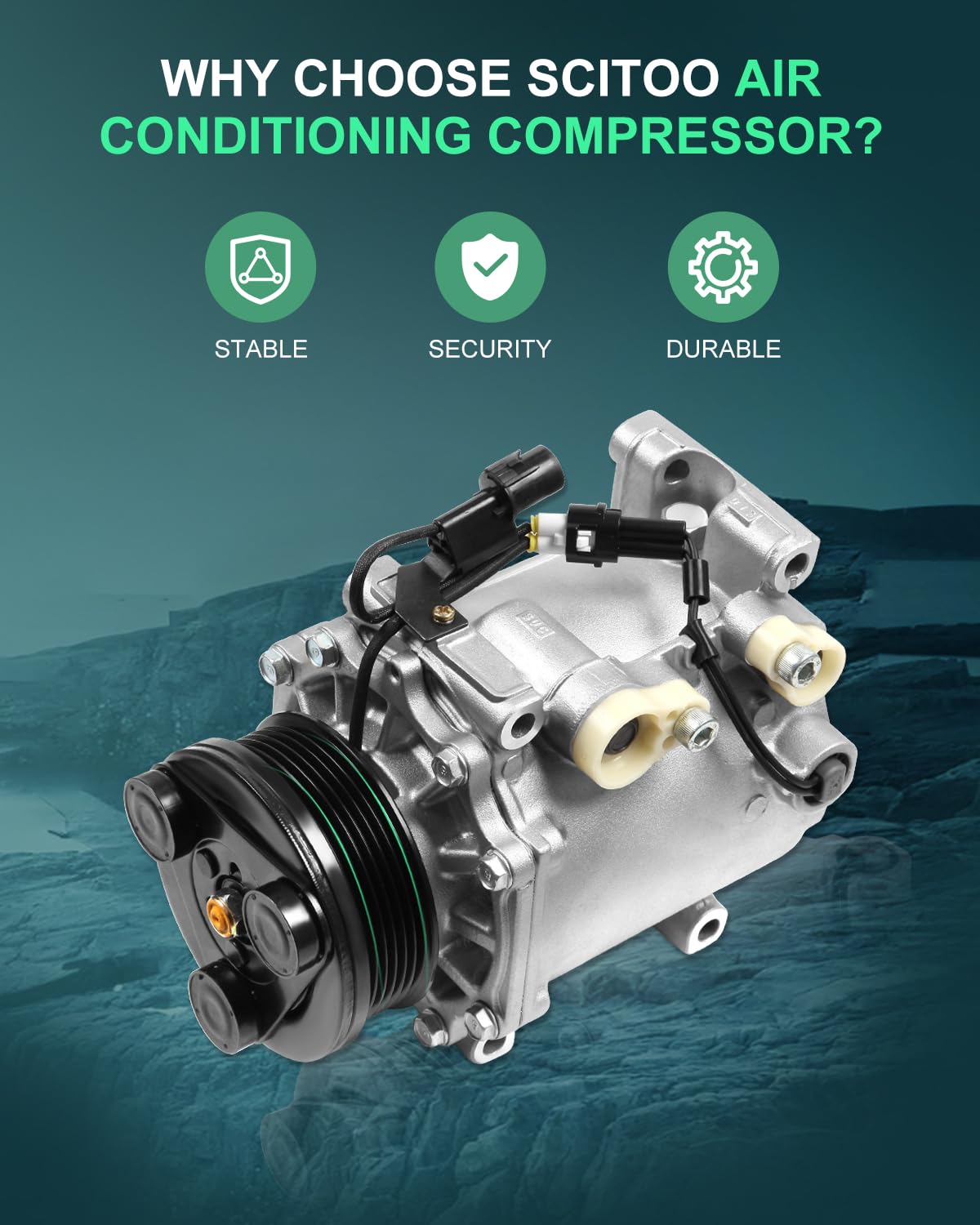 SCITOO AC Compressor Replacement for Mitsubishi Lancer 2000-2003 & Dodge Stratus 2001-2005 - High Performance Air Conditioning Compressor for Car Cooling System - Perfect for Summer Road Trips and Daily Commuting