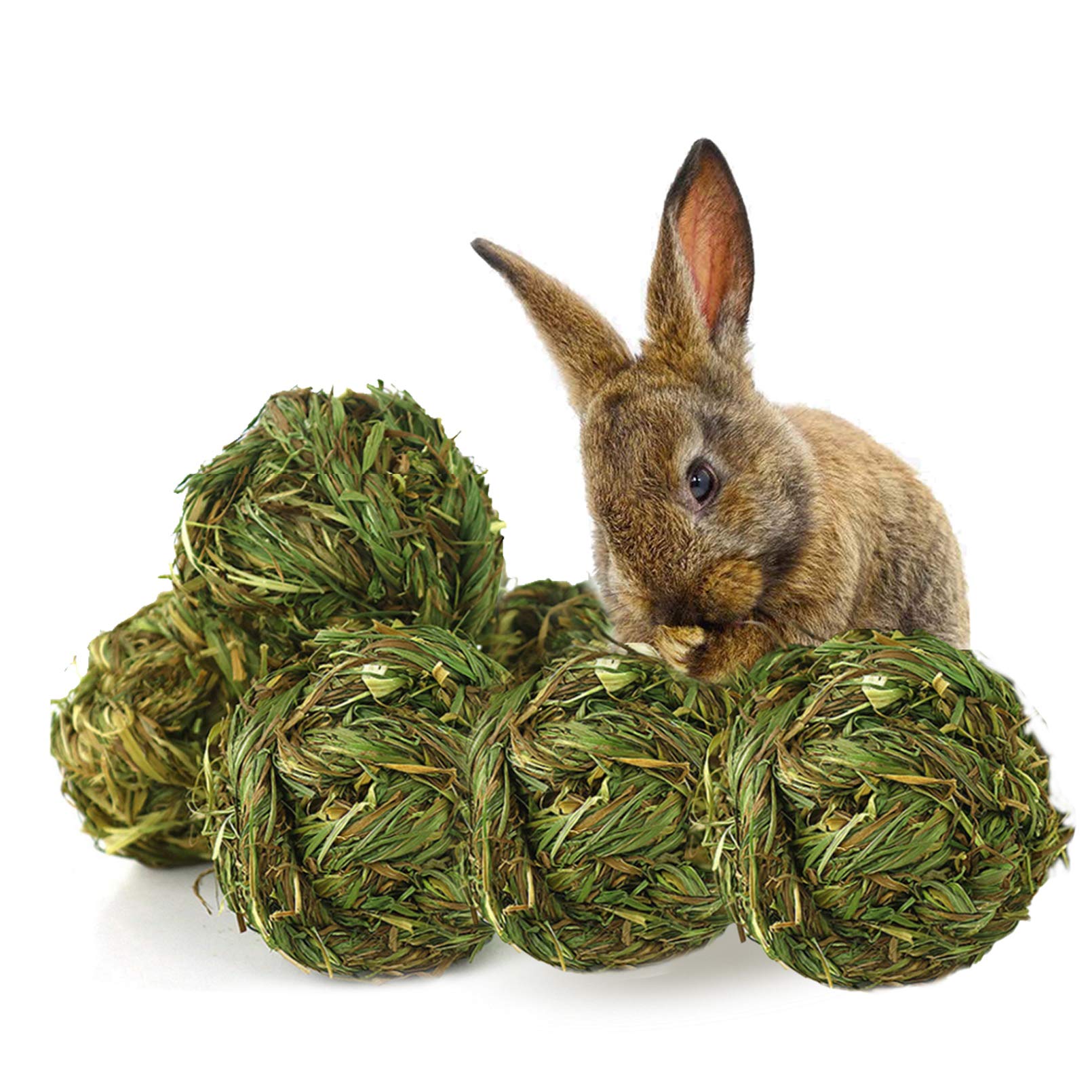 6 Pack Natural Timothy Woven Grass Chew Balls for Rabbits, Hamsters, Chinchillas, Gerbils & Guinea Pigs - Small Animal Teeth Grinding & Play Activity Toys - Perfect for Cage Enrichment & Stress Relief