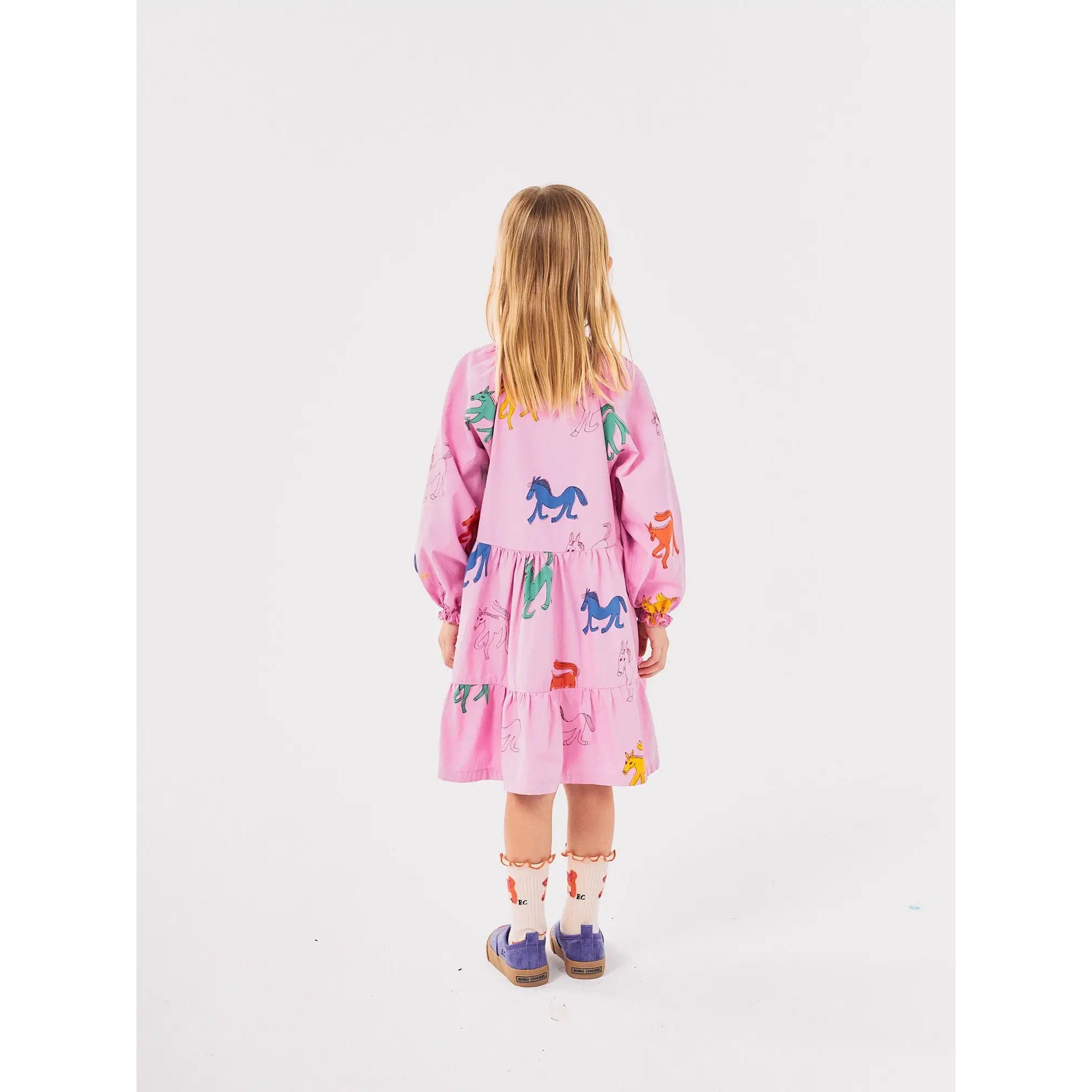 Bobo Choses Wonder Horse Woven Dress for Girls - Pink Floral Print, Comfortable & Stylish Casual Wear for Playdates, Parties & Everyday Outfits