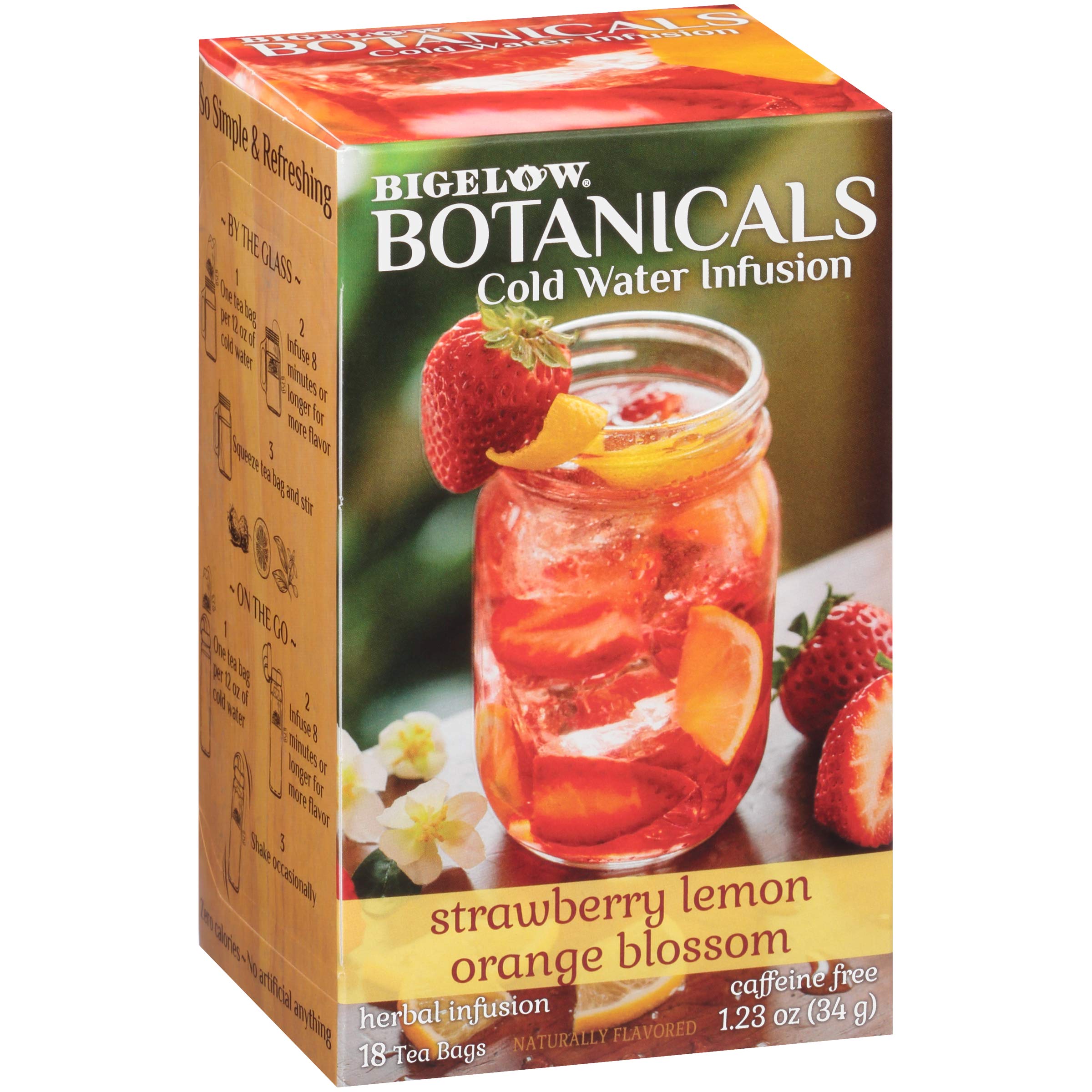 Bigelow Botanicals Cold Water Infusion Strawberry Lemon Orange Blossom Herbal Tea Bags - Caffeine Free, 18 Count (Pack of 1) - Refreshing Iced Tea for Summer, Relaxation & Hydration