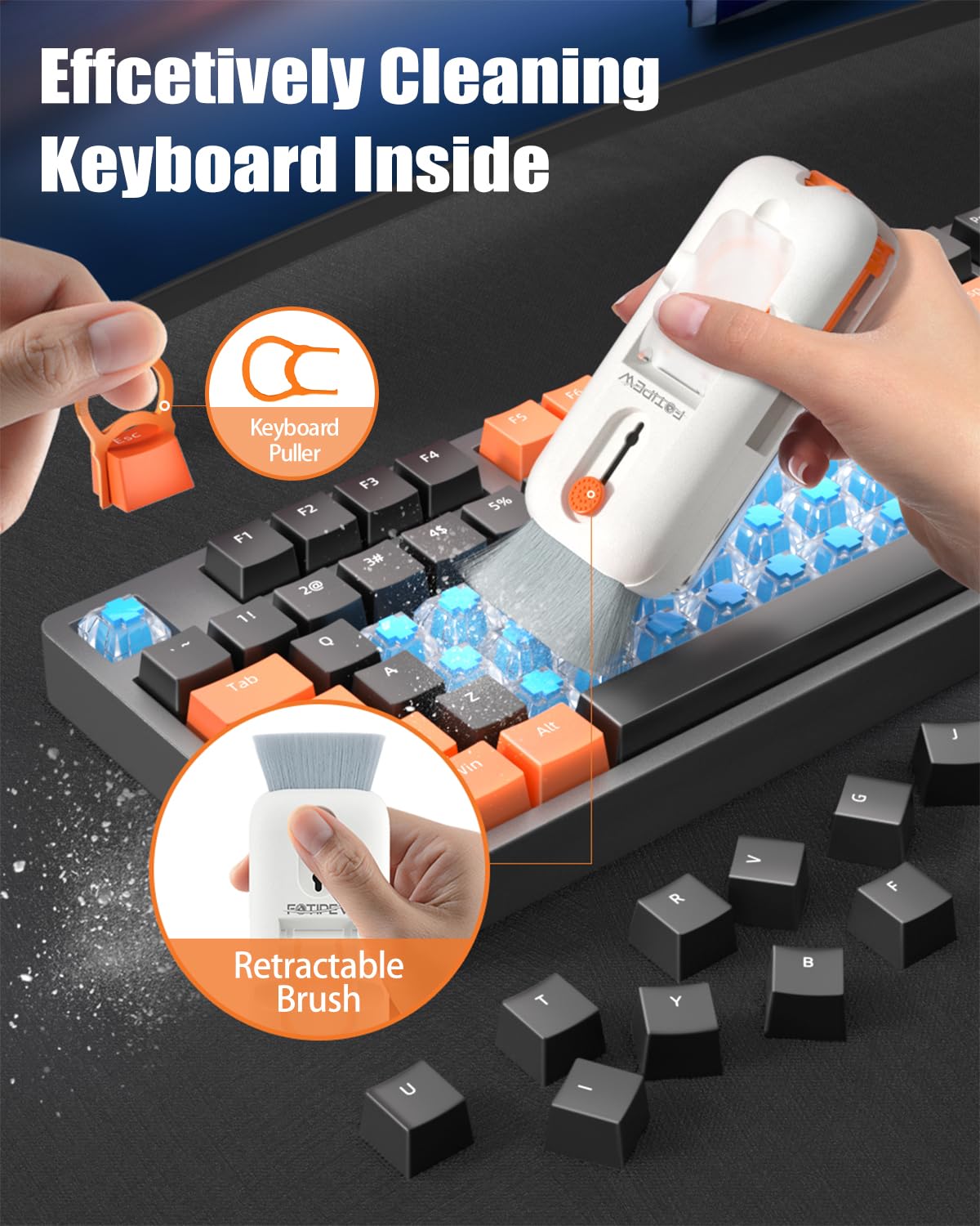 12-in-1 Keyboard Cleaner Kit with 3ml Spray Bottle - Electronics Cleaning Brush Tool for Computer, PC Monitor, TV & Camera Lens - Compact & Patented (Orange) - Perfect for Office, Home & Travel Use