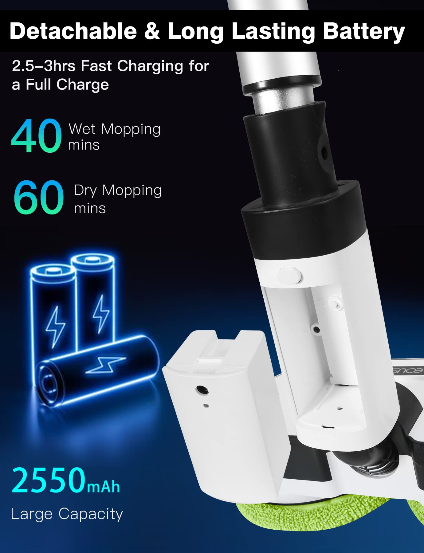 E700 Electric Mop Replacement Detachable Battery Pack (Charger Not Included) - Compatible with E700 Mop Models - Perfect for Home Cleaning & Floor Maintenance