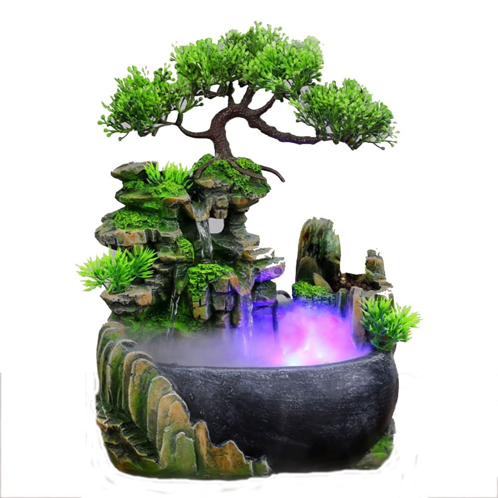 Liushop Zen Tabletop Fountain with LED Light & Mist - Indoor Rockery Waterfall for Home Office Decor, Meditation & Relaxation (Color: with Mist) - Perfect for Stress Relief, Yoga Spaces & Feng Shui