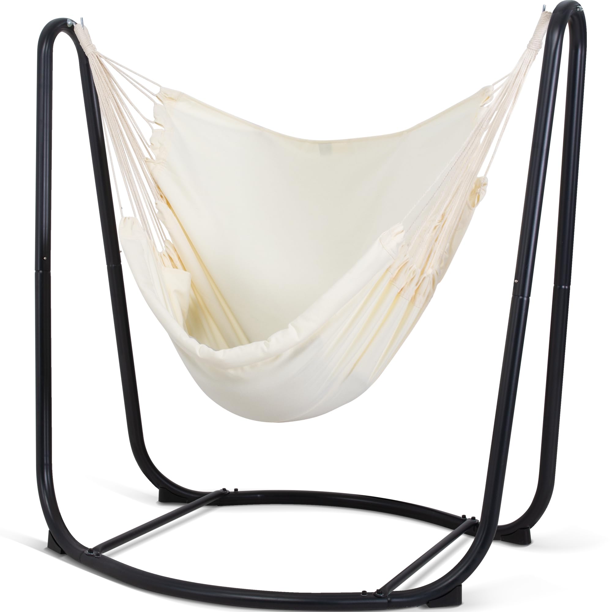 SUNCREAT Indoor & Outdoor Hammock Swing Chair with Stand - 330 lbs Weight Capacity, Beige - Perfect for Patio, Garden, Living Room, and Relaxation