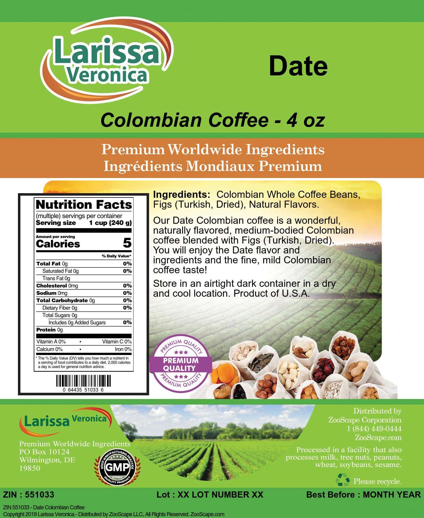 Premium Colombian Coffee Beans - Gourmet, Naturally Flavored, Whole Bean Coffee (4 oz) | Perfect for Home Brewing, Office Use & Gifts | ZIN: 551033