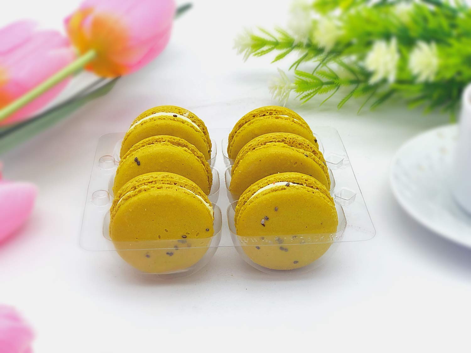 6 Pack Gluten Free French Passion Fruit Macarons - Delicate Almond Cookies for Gifts, Parties & Afternoon Tea (6 Count)