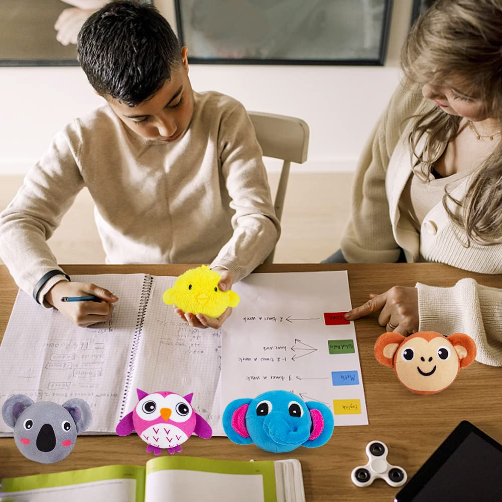 Teytoy Mini Sensory Stress Ball for Kids & Adults - 5 Pack Plush Stuffed Animal Toys (Owl, Elephant, Koala, Chicken, Monkey) - Anxiety Relief Squeeze Toys for Stress & Sensory Play - Perfect for Home, Office, School & Travel