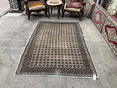 Handmade Vintage Anatolian Rug - Geometric Boho Carpet with Earthy Tones for Living Room Decor, Bedroom Accent & Bohemian Home Style