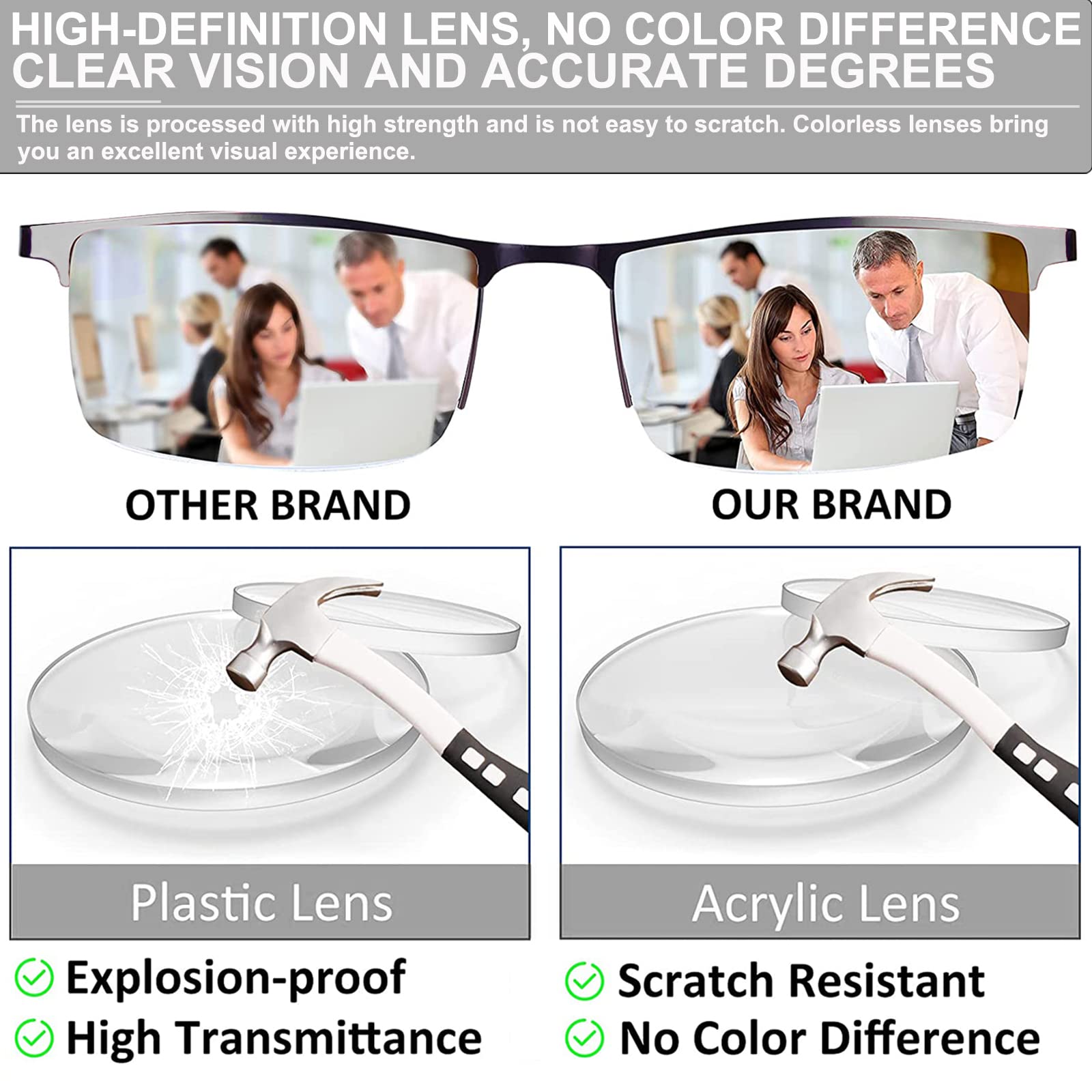 HUYAOPT 3-Pack Blue Light Blocking Reading Glasses for Men & Women - Anti Glare Computer Glasses with Spring Hinge Metal Frame (Mixed Color, 3.0 Magnification) - Perfect for Office Work, Gaming & Screen Time