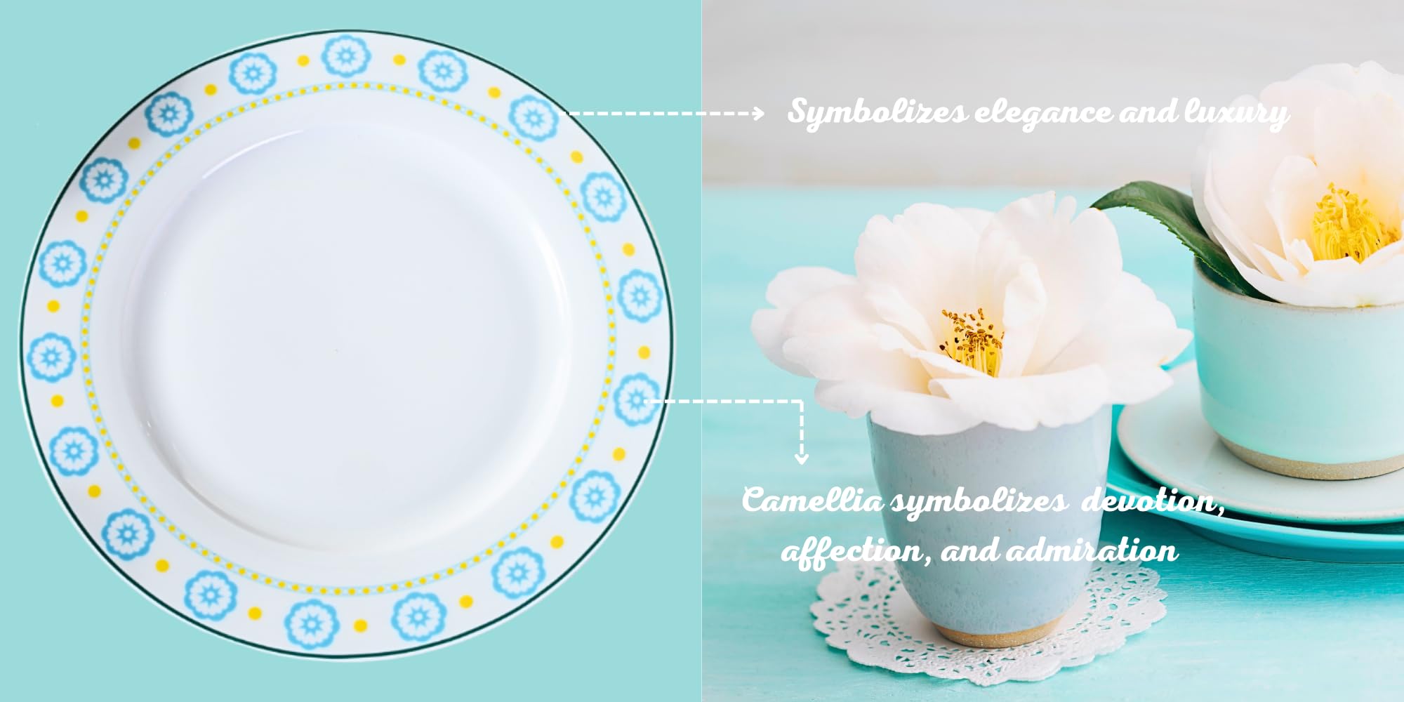 Braque 10.5 Inch Ceramic Dinner Plates Set of 6 - Microwave, Oven & Dishwasher Safe Porcelain Dishes - Scratch Resistant Modern Rustic Dinnerware in Blue Camellia Design - Perfect for Everyday Meals, Dinner Parties & Restaurant Use