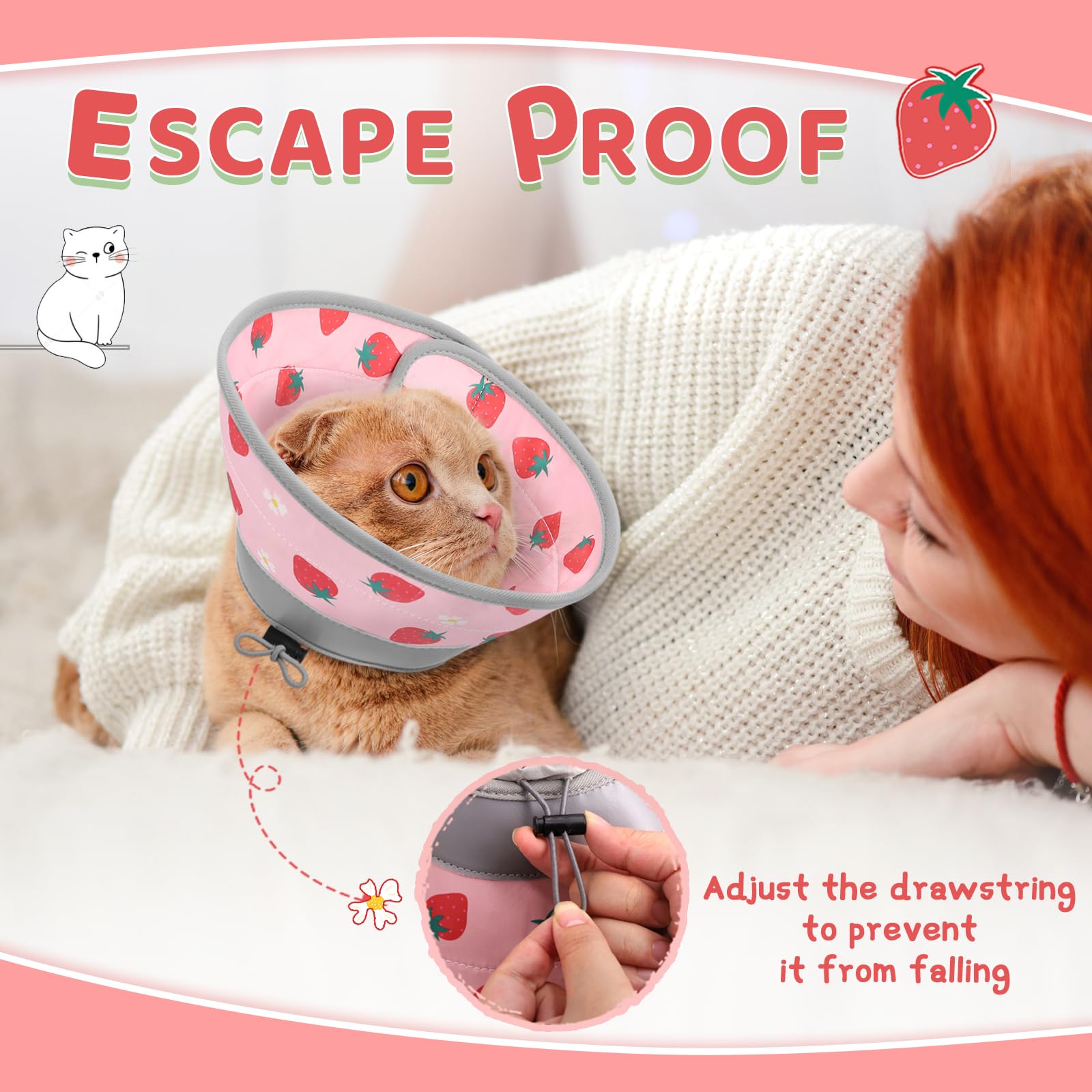 **Soft Adjustable Cat Cone Collar - Waterproof E-Collar for Cats & Kittens to Stop Licking Wounds | Foldable, Lightweight Recovery Collar for Post-Surgery & Grooming (Pink, S)**    *(Use Case: Ideal for post-surgery recovery, wound protection, and preventing excessive licking or scratching after grooming.)*